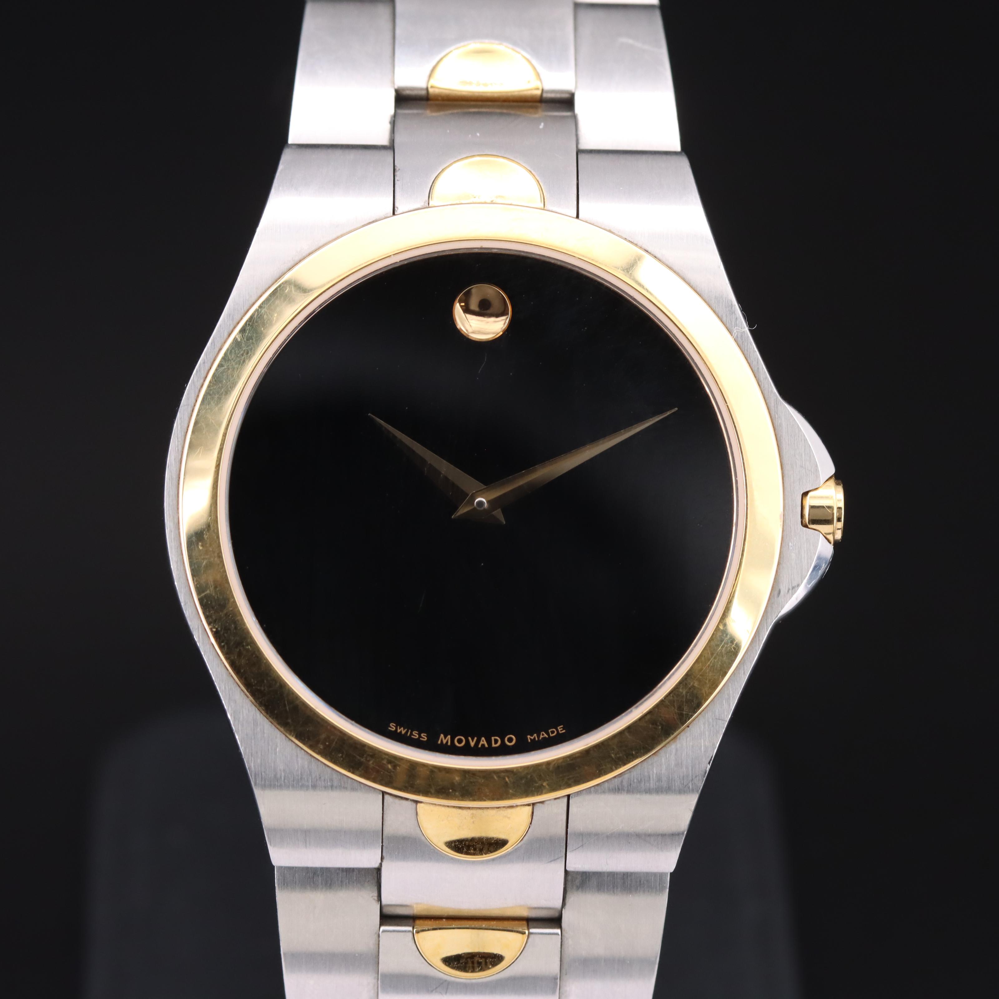 Movado Luno Sport Black Dial Two Tone Watch