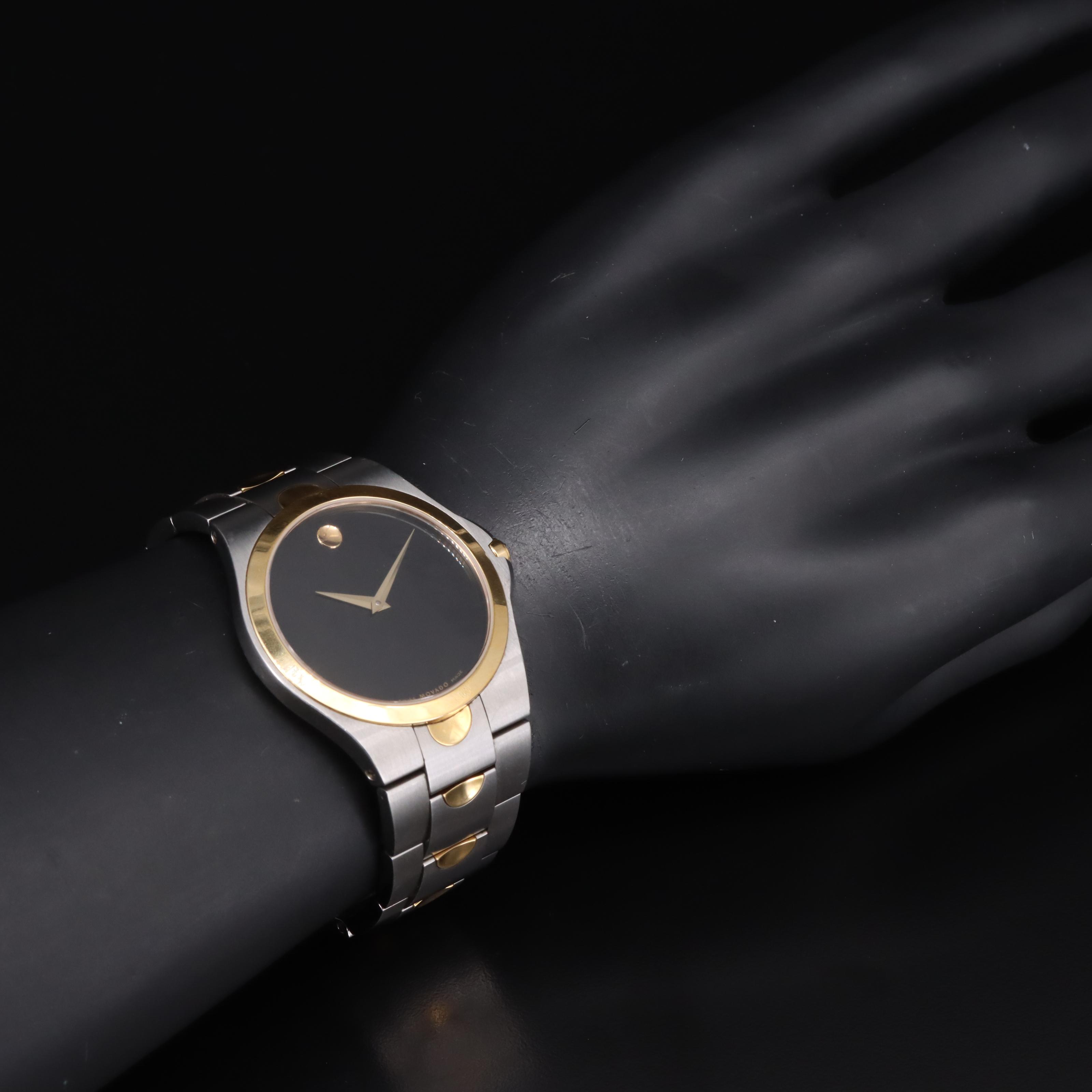 Movado Luno Sport Black Dial Two Tone Watch