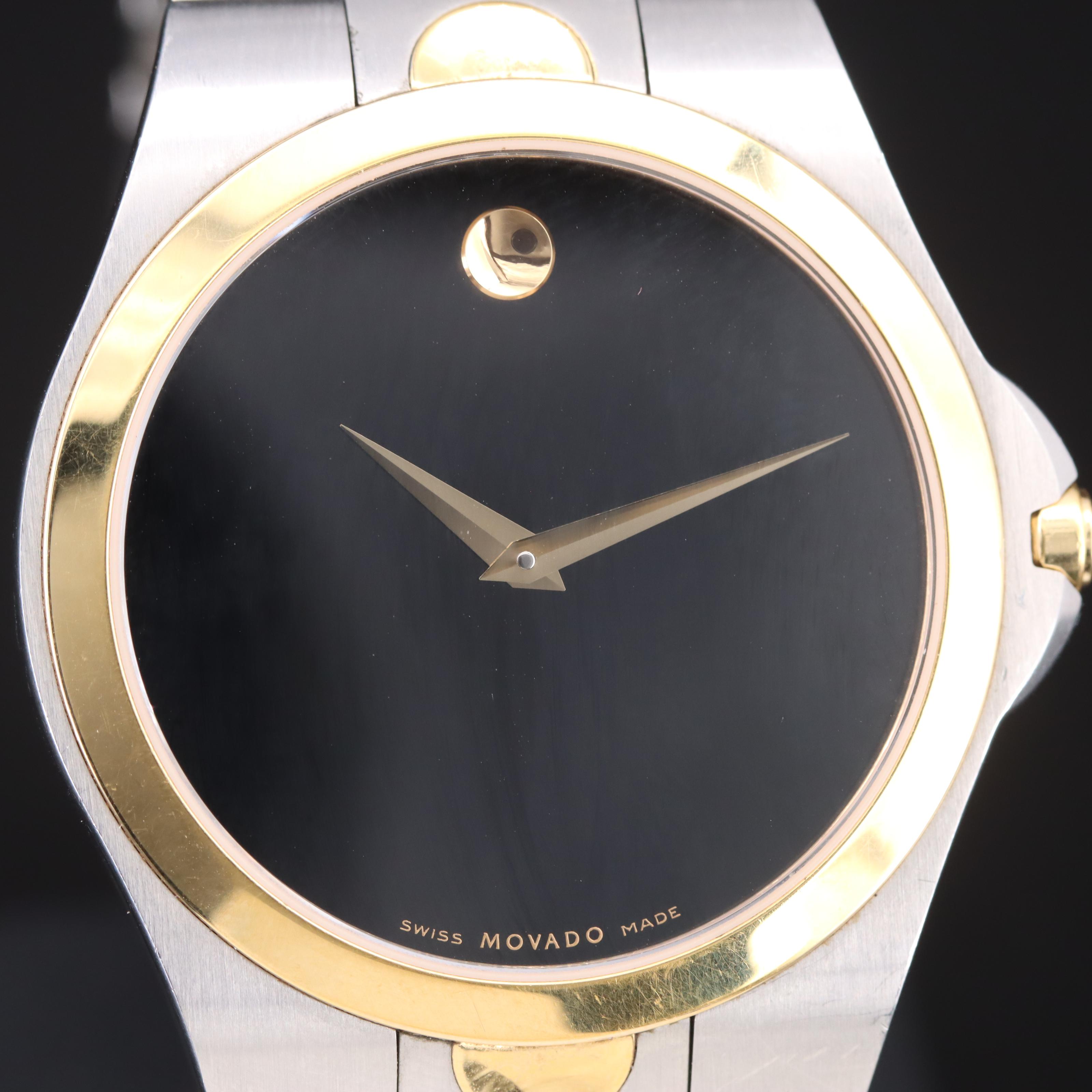 Movado Luno Sport Black Dial Two Tone Watch