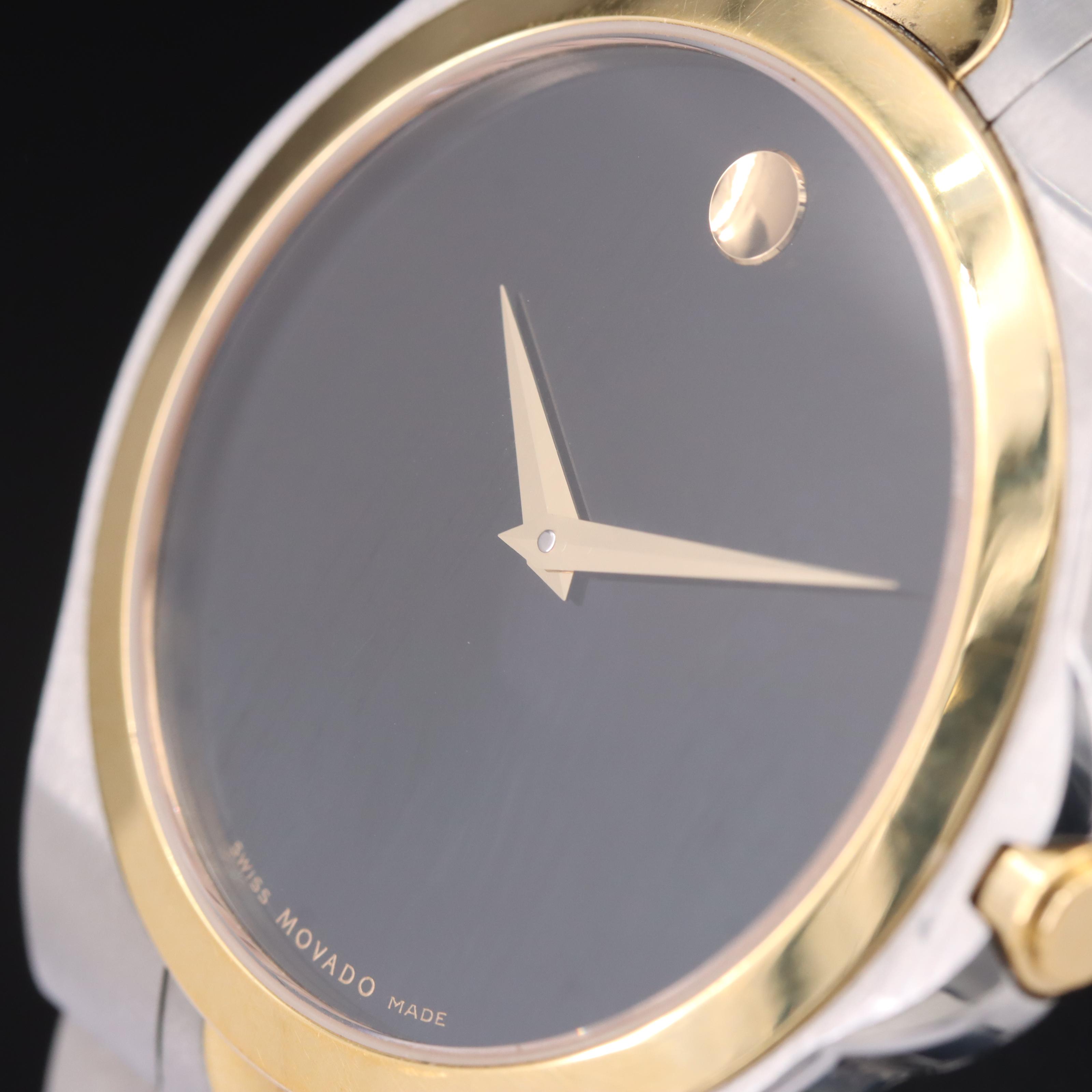 Movado Luno Sport Black Dial Two Tone Watch