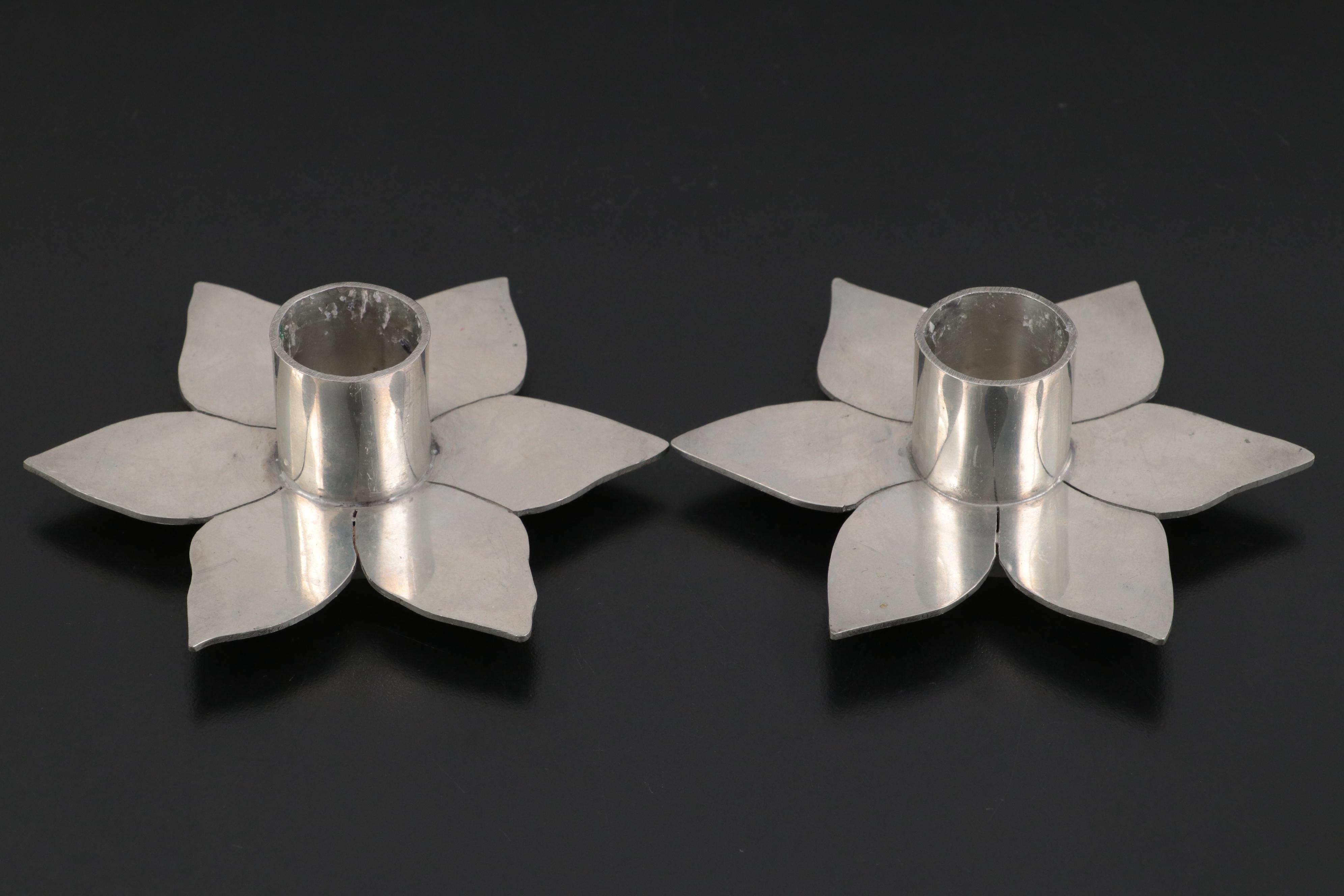 Kosta Crystal Bud Vase with Other Pewter Flower Shaped Candle Holders