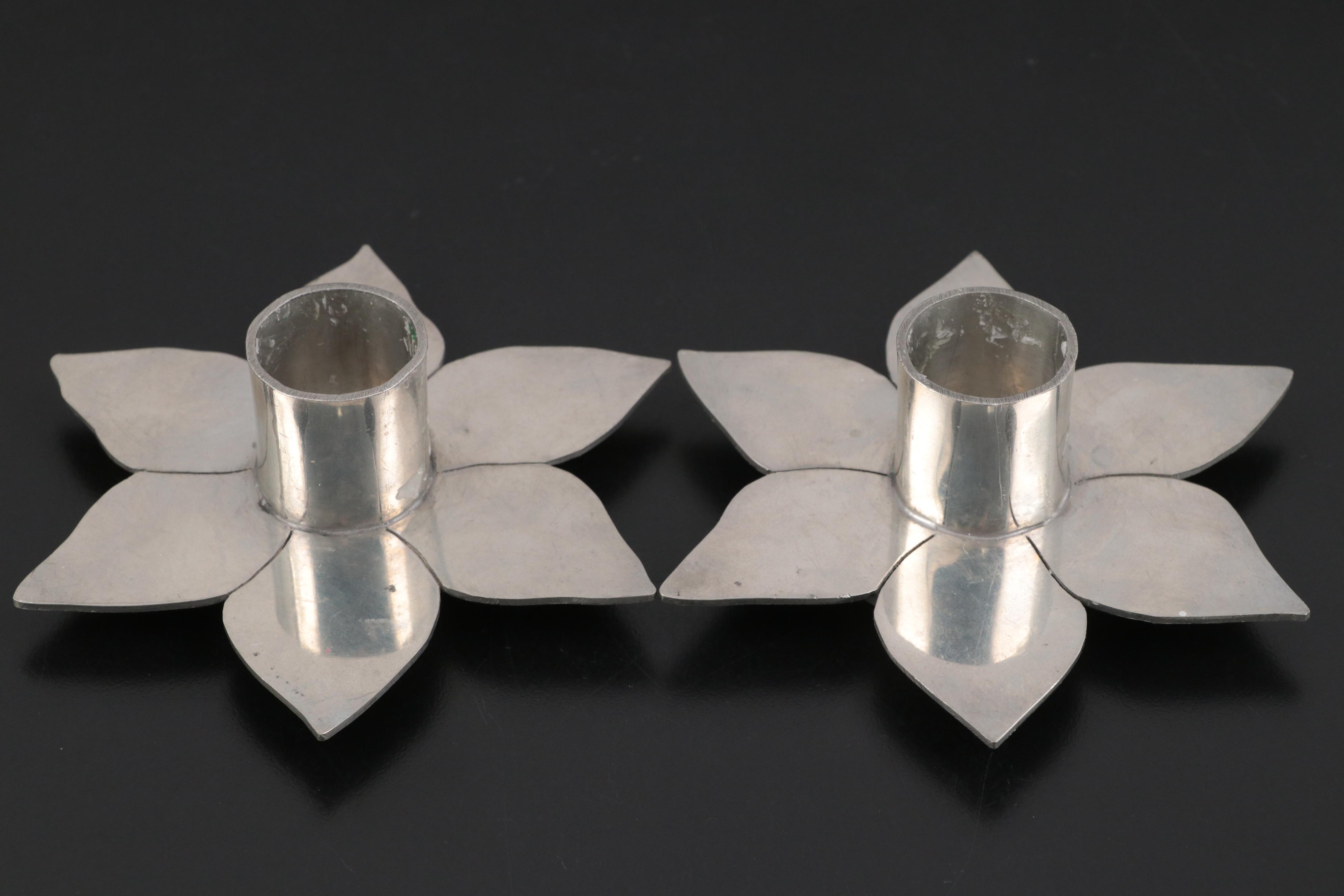 Kosta Crystal Bud Vase with Other Pewter Flower Shaped Candle Holders