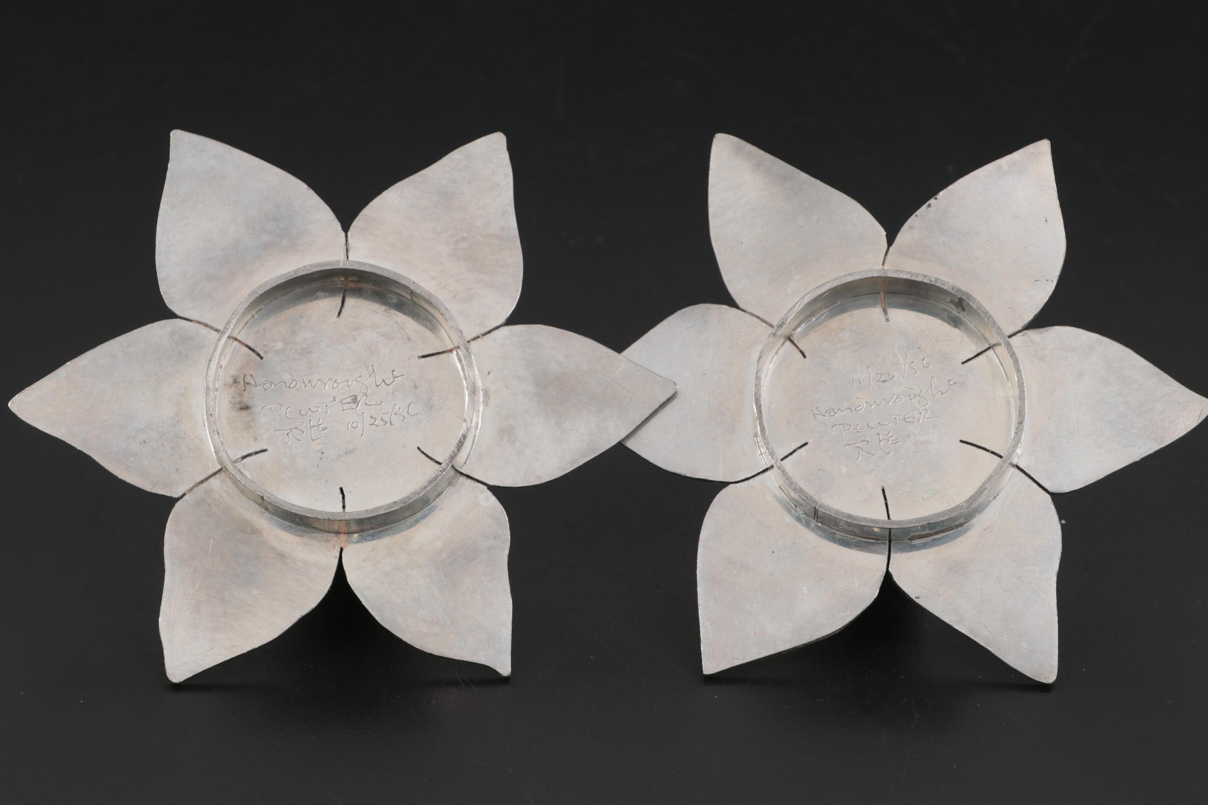 Kosta Crystal Bud Vase with Other Pewter Flower Shaped Candle Holders