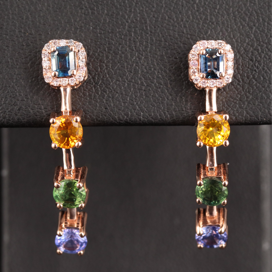 14K Rose Gold Sapphire and Diamond Earrings