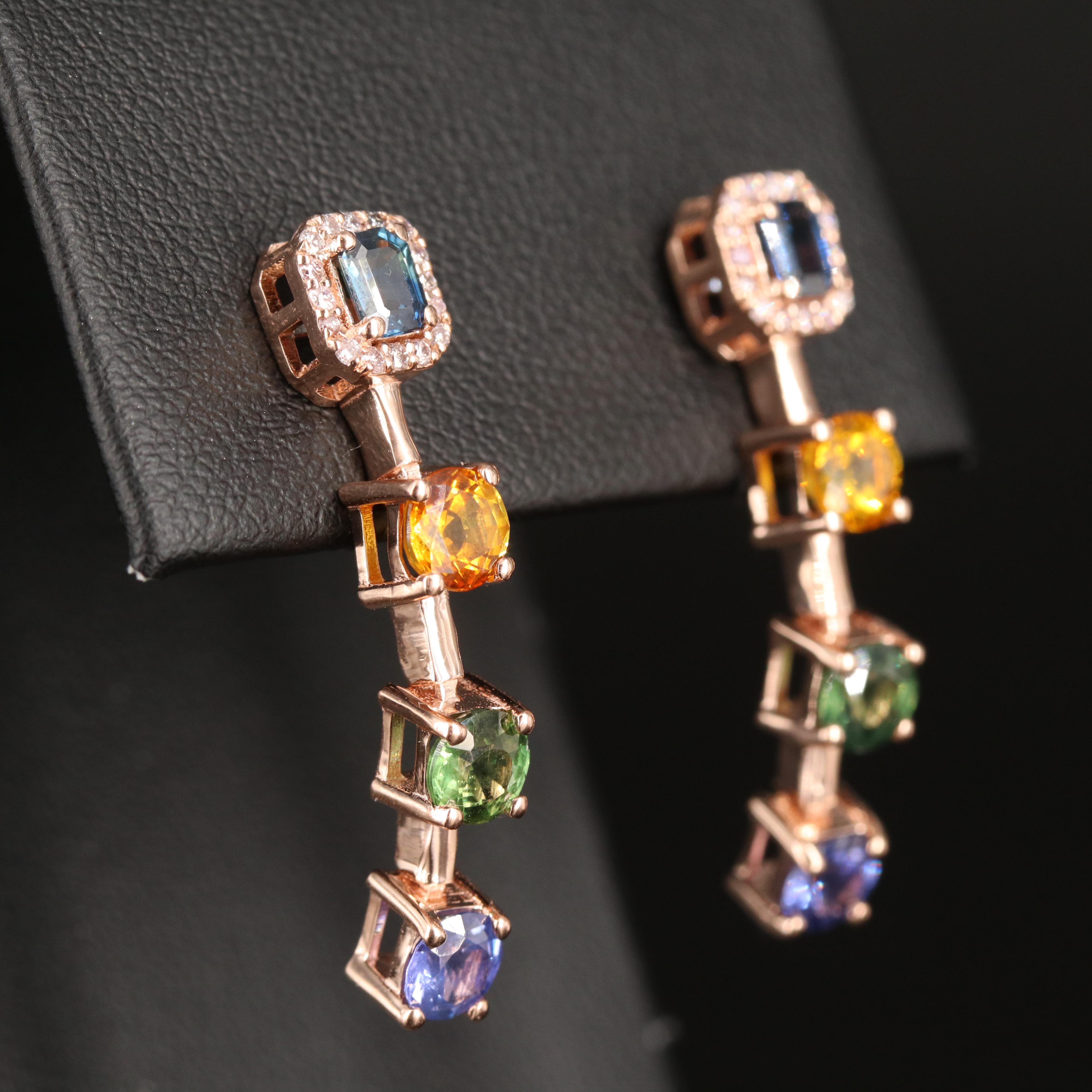 14K Rose Gold Sapphire and Diamond Earrings