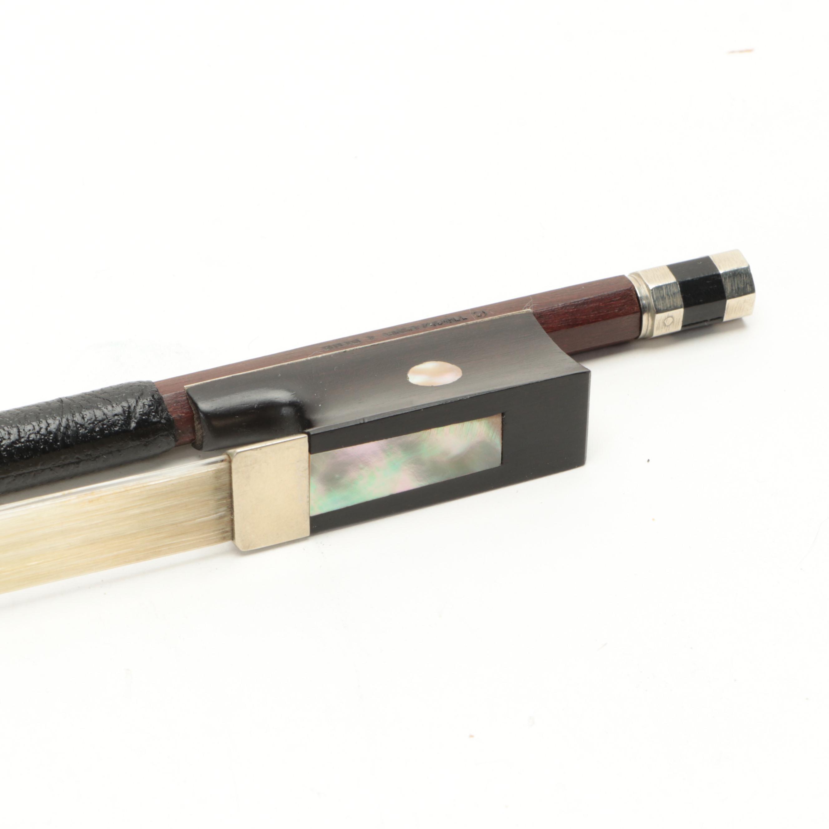 Claude Thomassin Paris Mother-of-Pearl Inlaid Violin Bow with Case