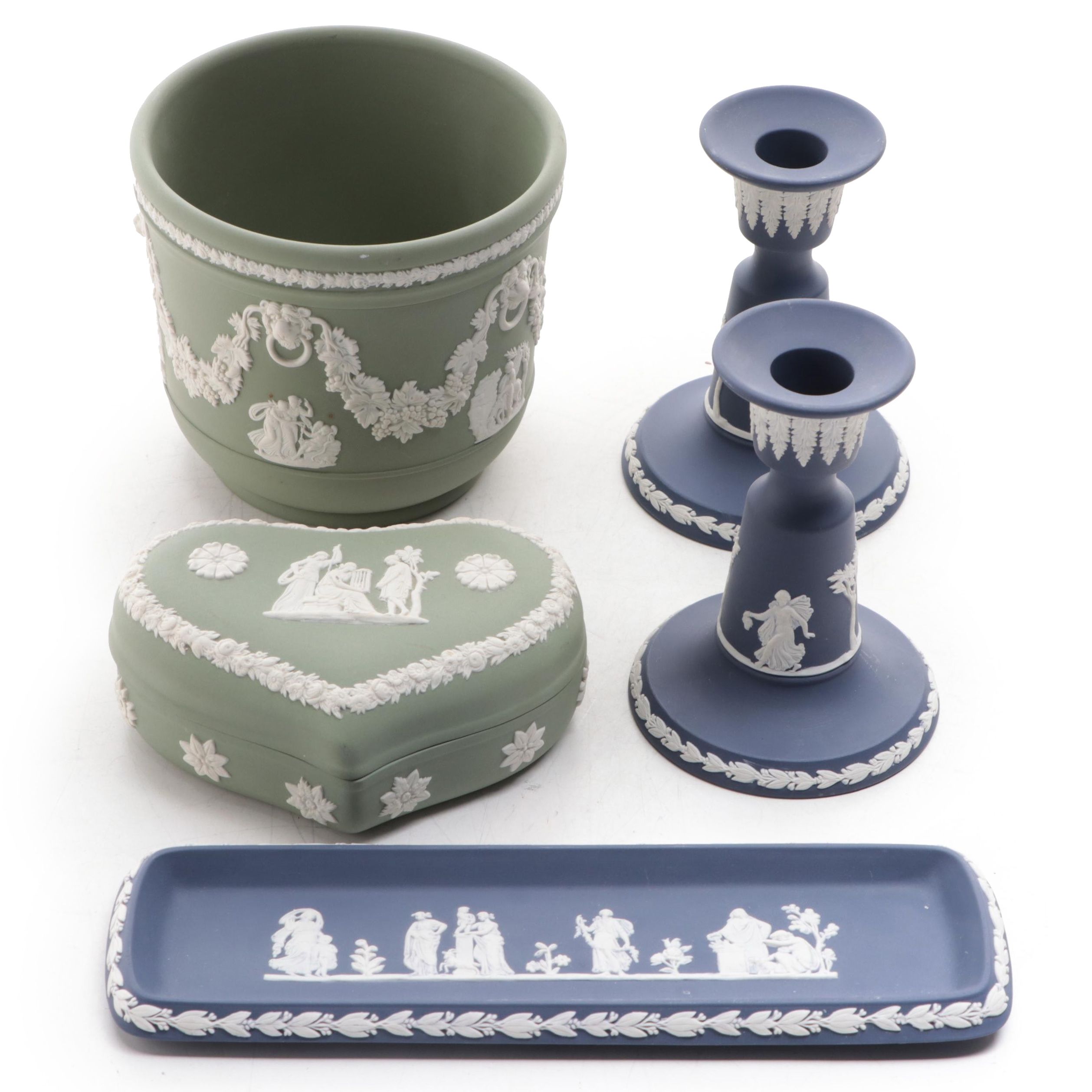 Wedgwood Cream on Celadon and Portland Blue Jasperware Décor