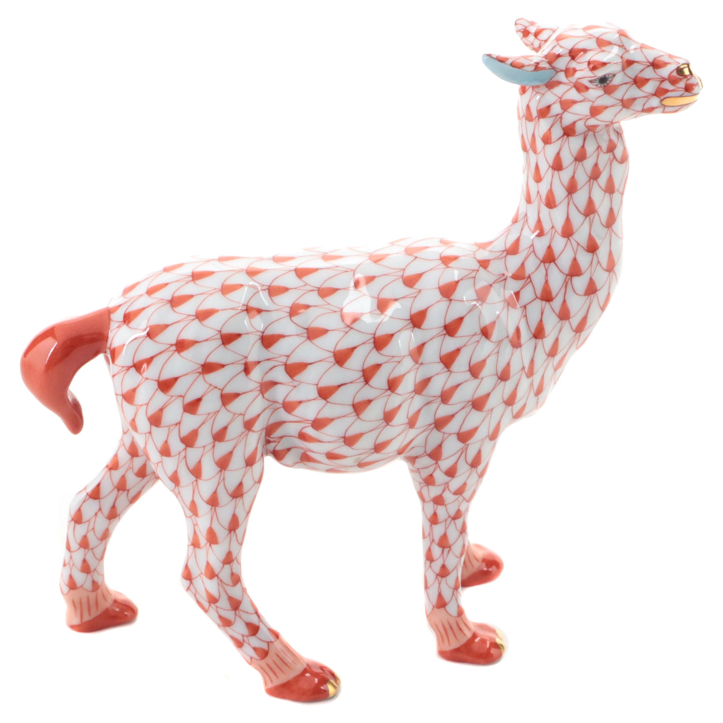 Herend Rust Fishnet with Gold Porcelain Llama Figurine