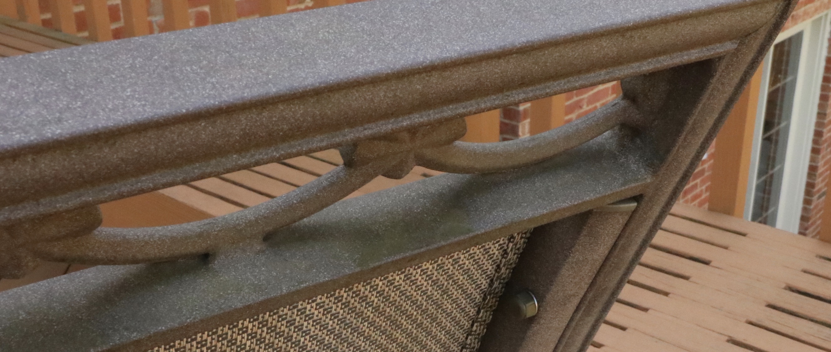 Cast Aluminum Outdoor Dining Set with Sling Mesh Seating, Umbrella and Area Rug