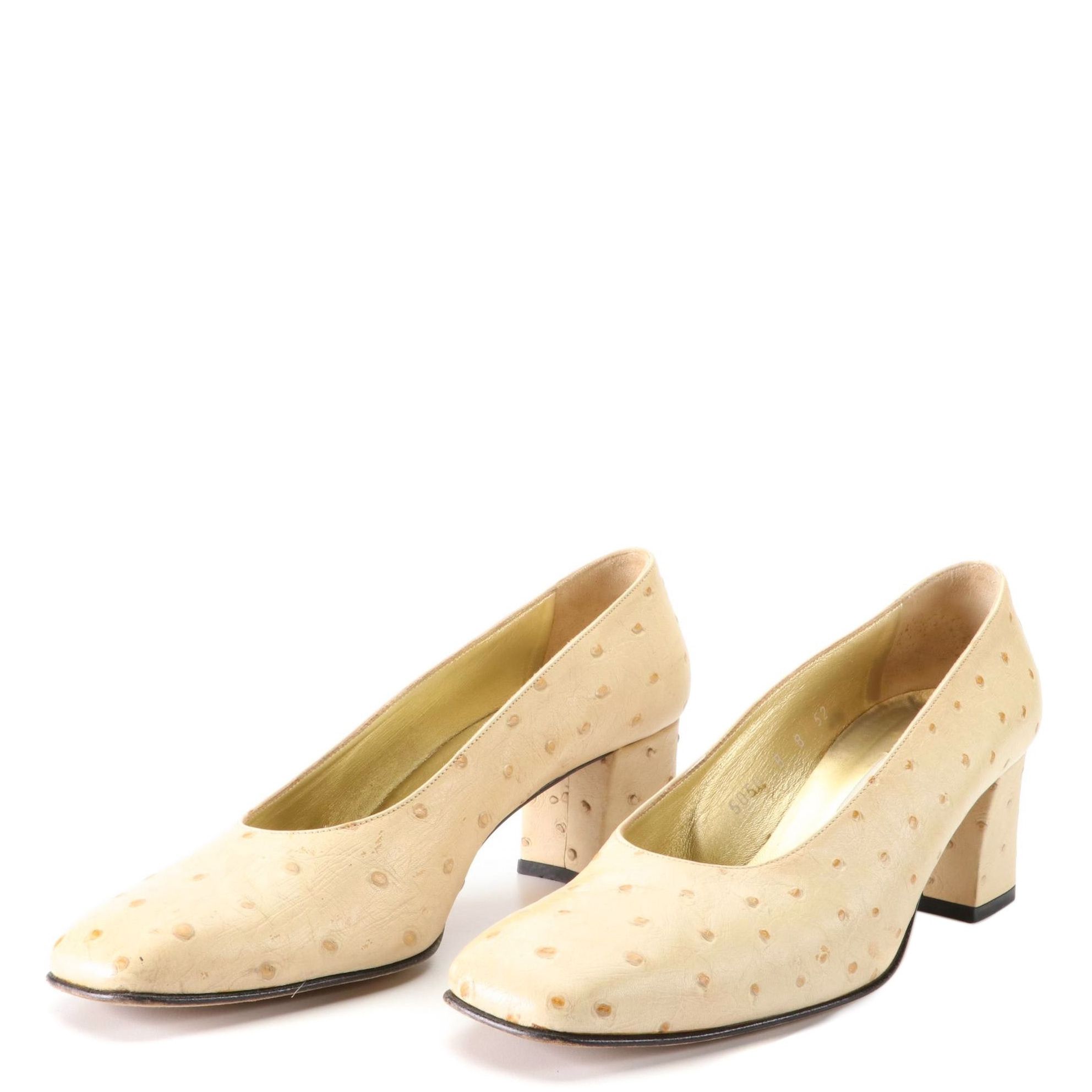 Escada Square Toe Pumps in Ostrich Leather