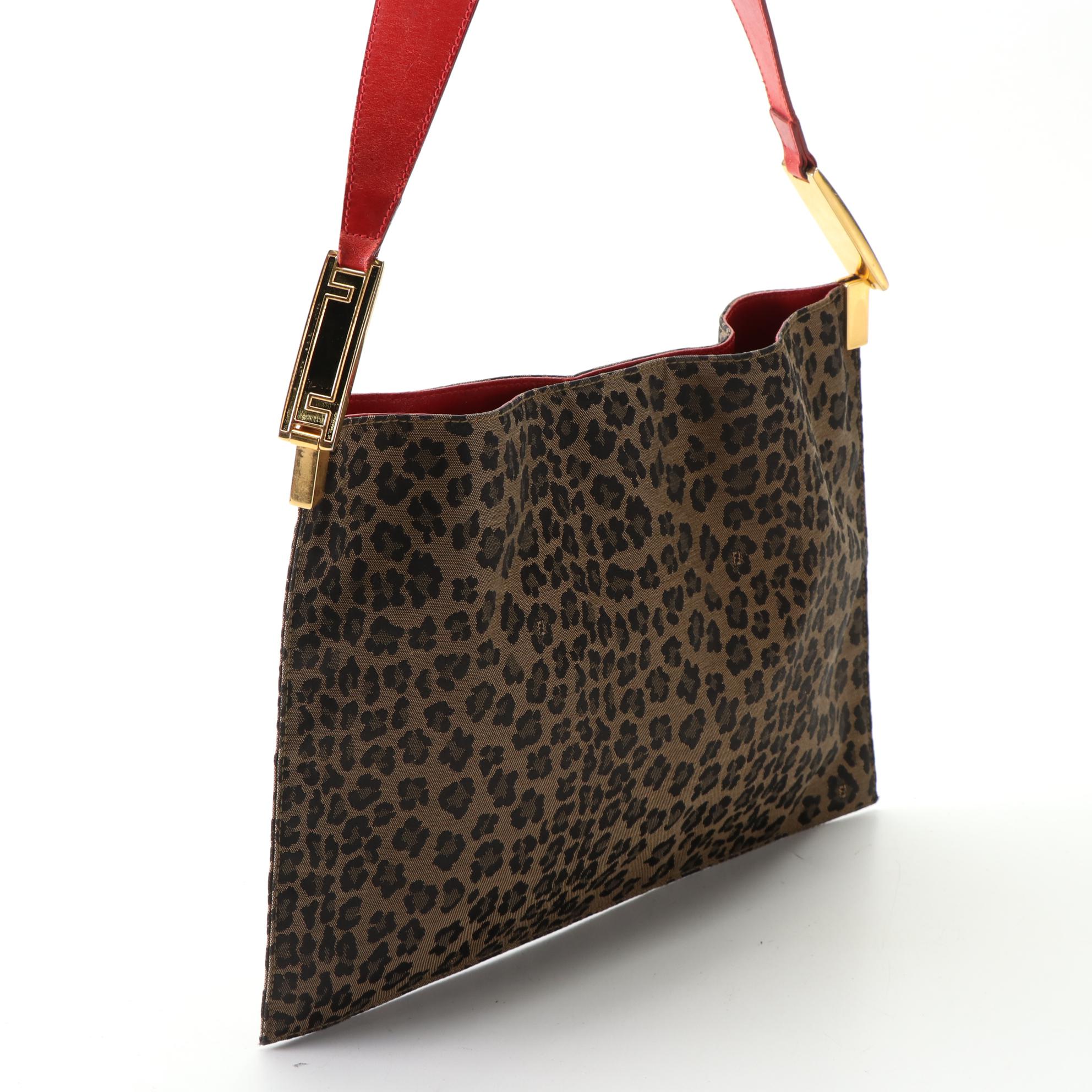 Fendi Slim Tote Bag in Leopard Print Nylon and Leather