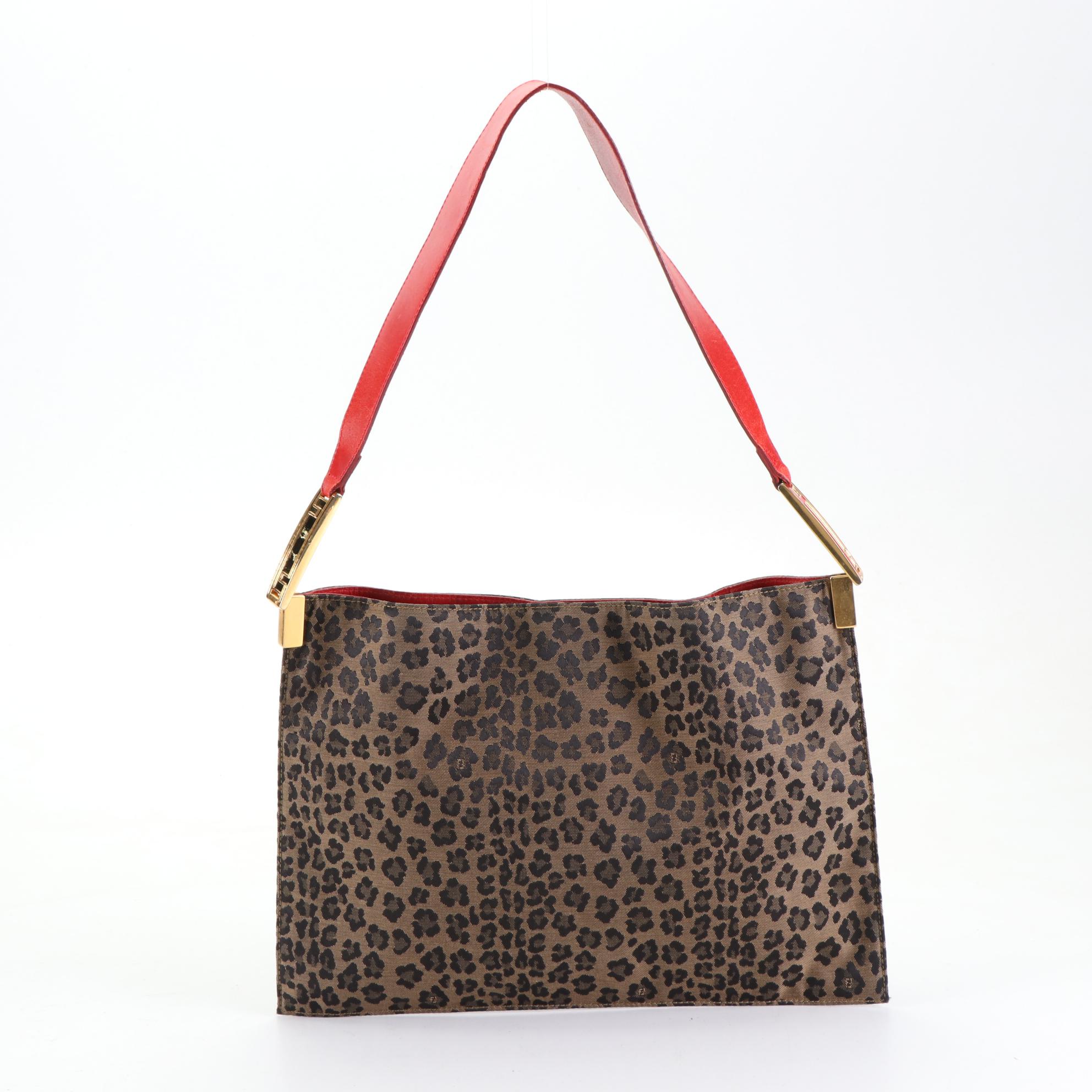 Fendi Slim Tote Bag in Leopard Print Nylon and Leather