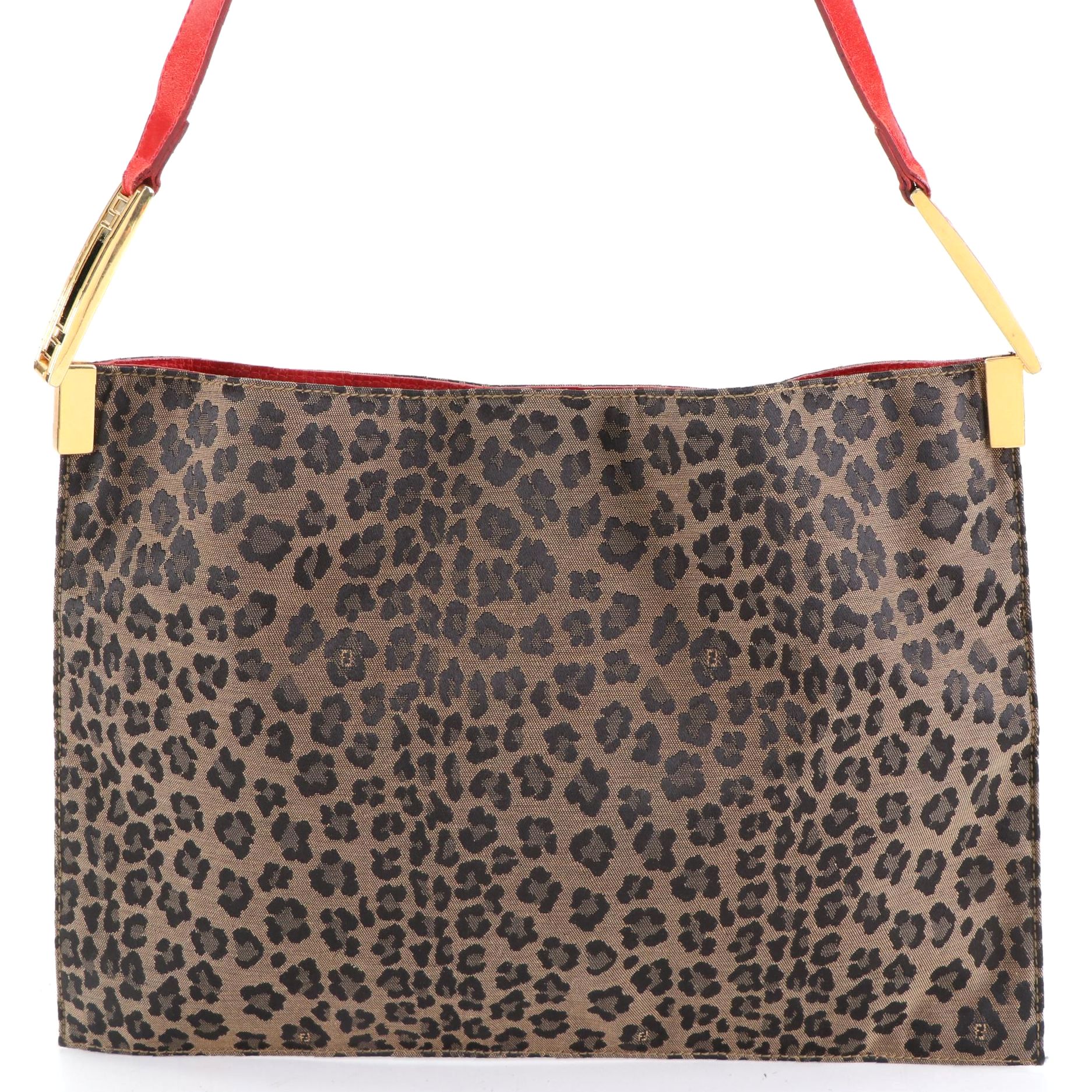 Fendi Slim Tote Bag in Leopard Print Nylon and Leather