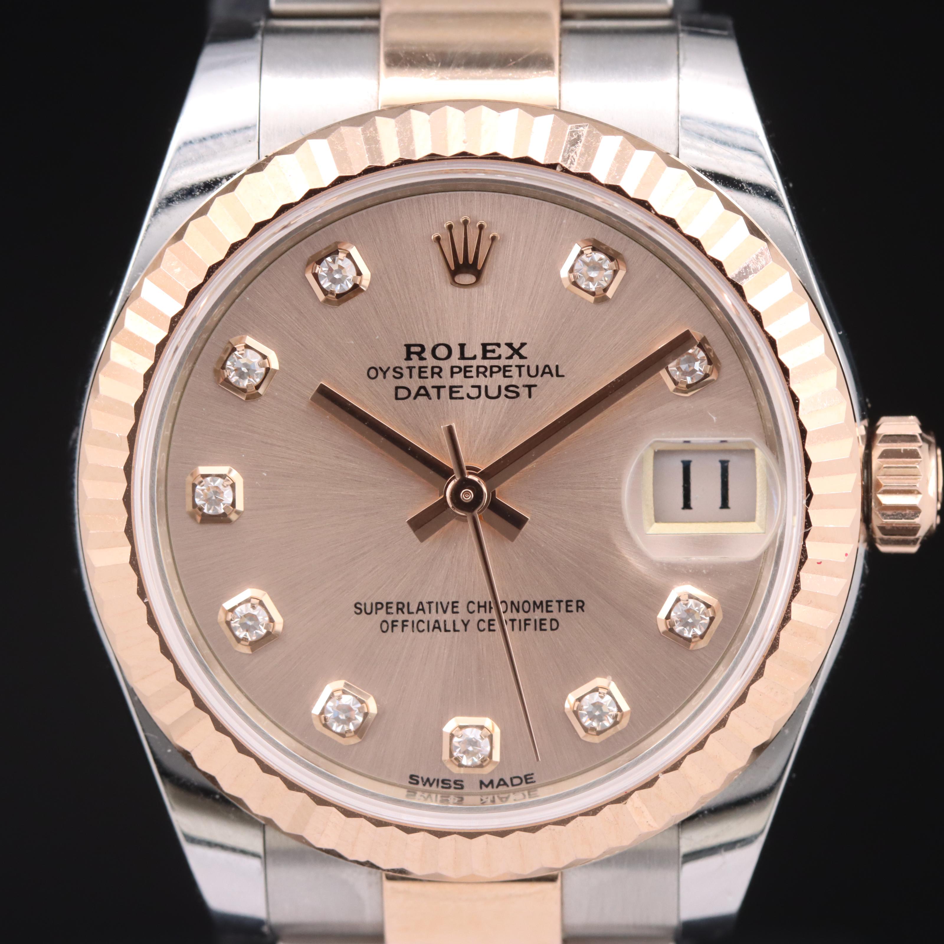 Rolex Datejust 18K and Stainless Steel Factory Diamond Pink Dial Watch