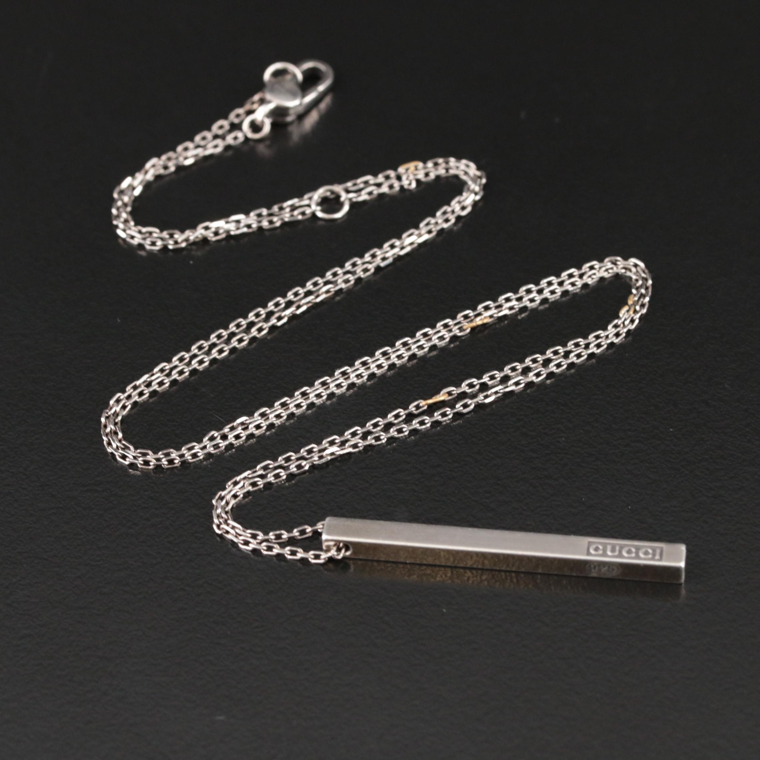 Gucci Sterling Bar Pendant Necklace