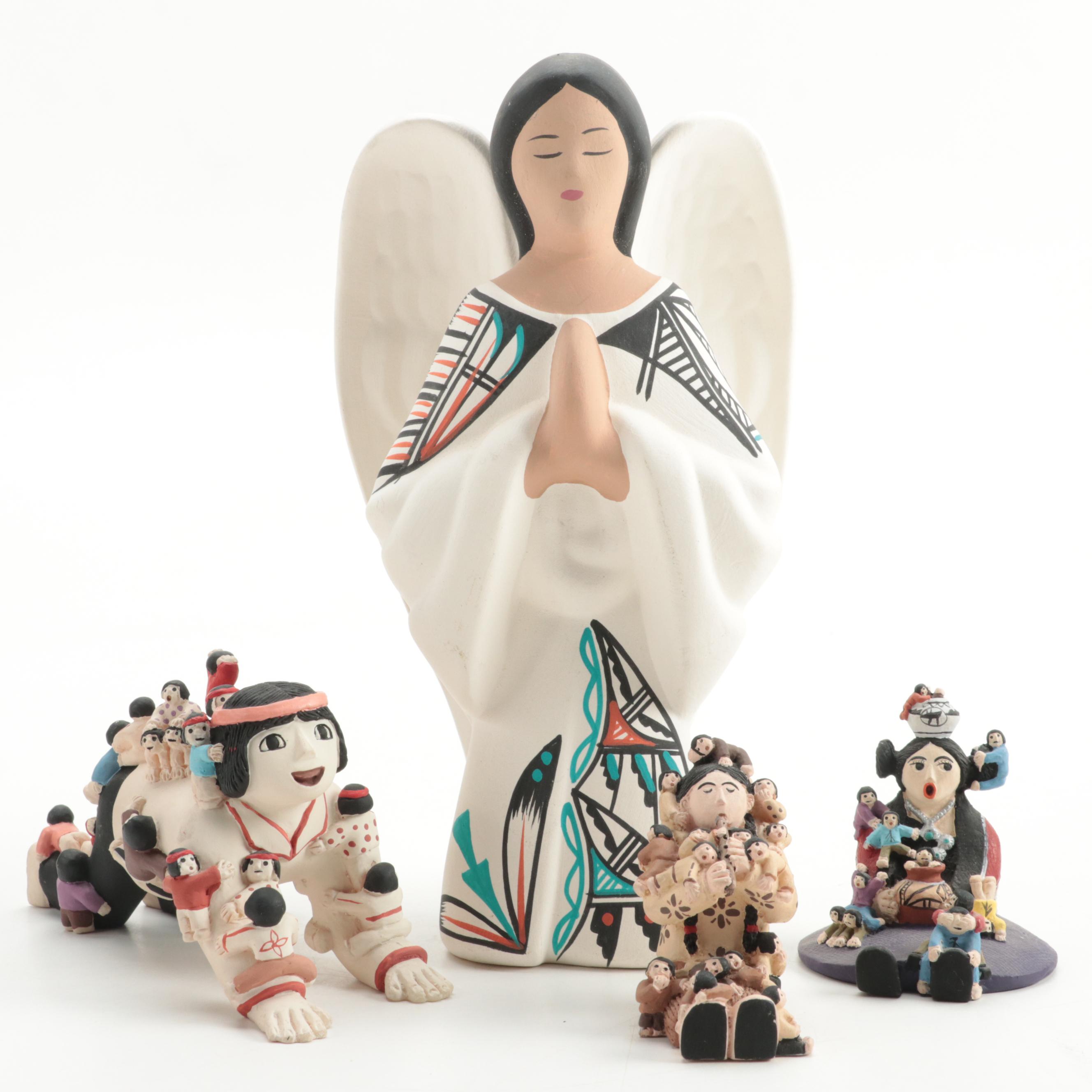 Native American Style Storyteller Figurines with Other Ceramic Figurine
