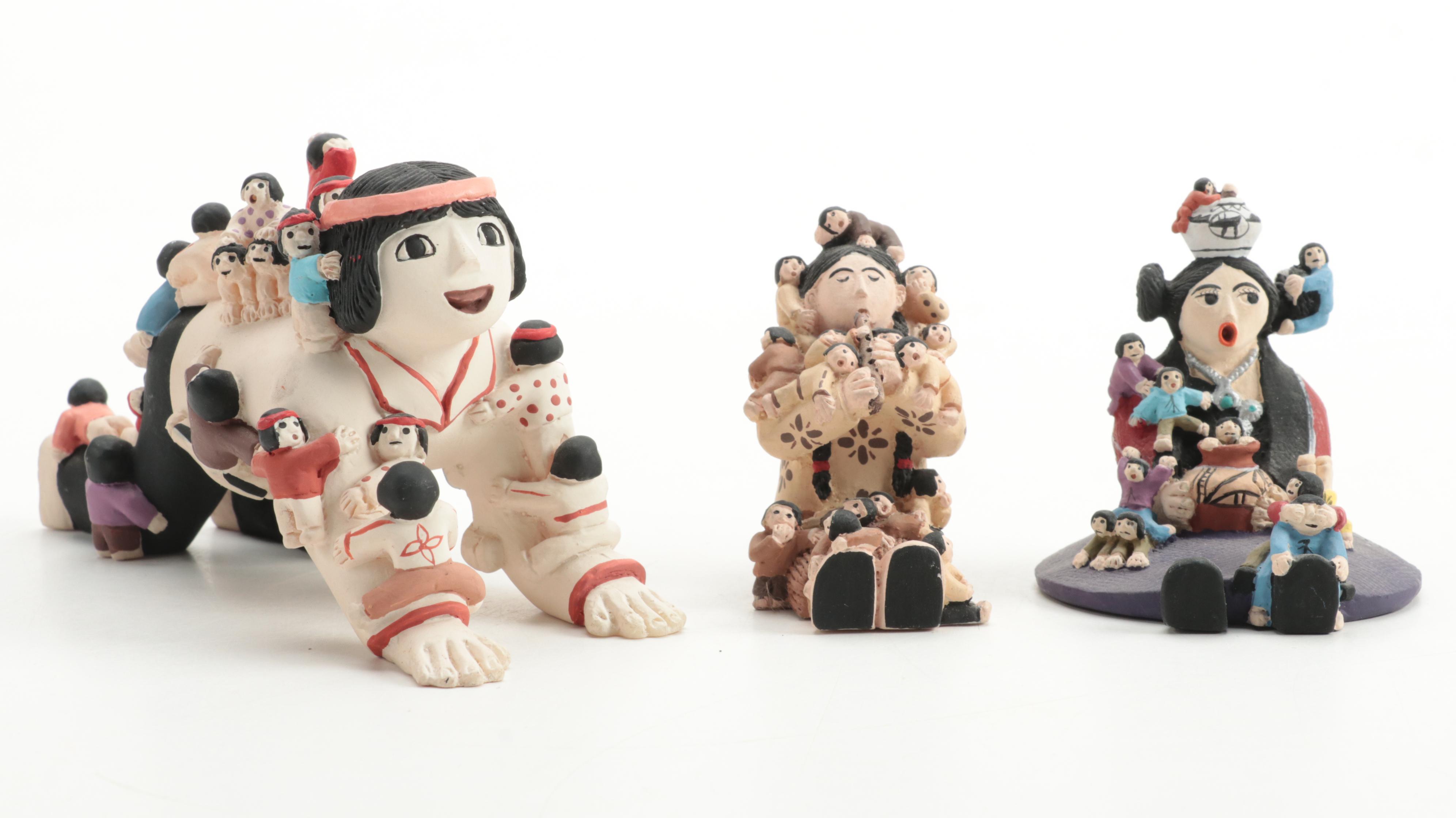 Native American Style Storyteller Figurines with Other Ceramic Figurine