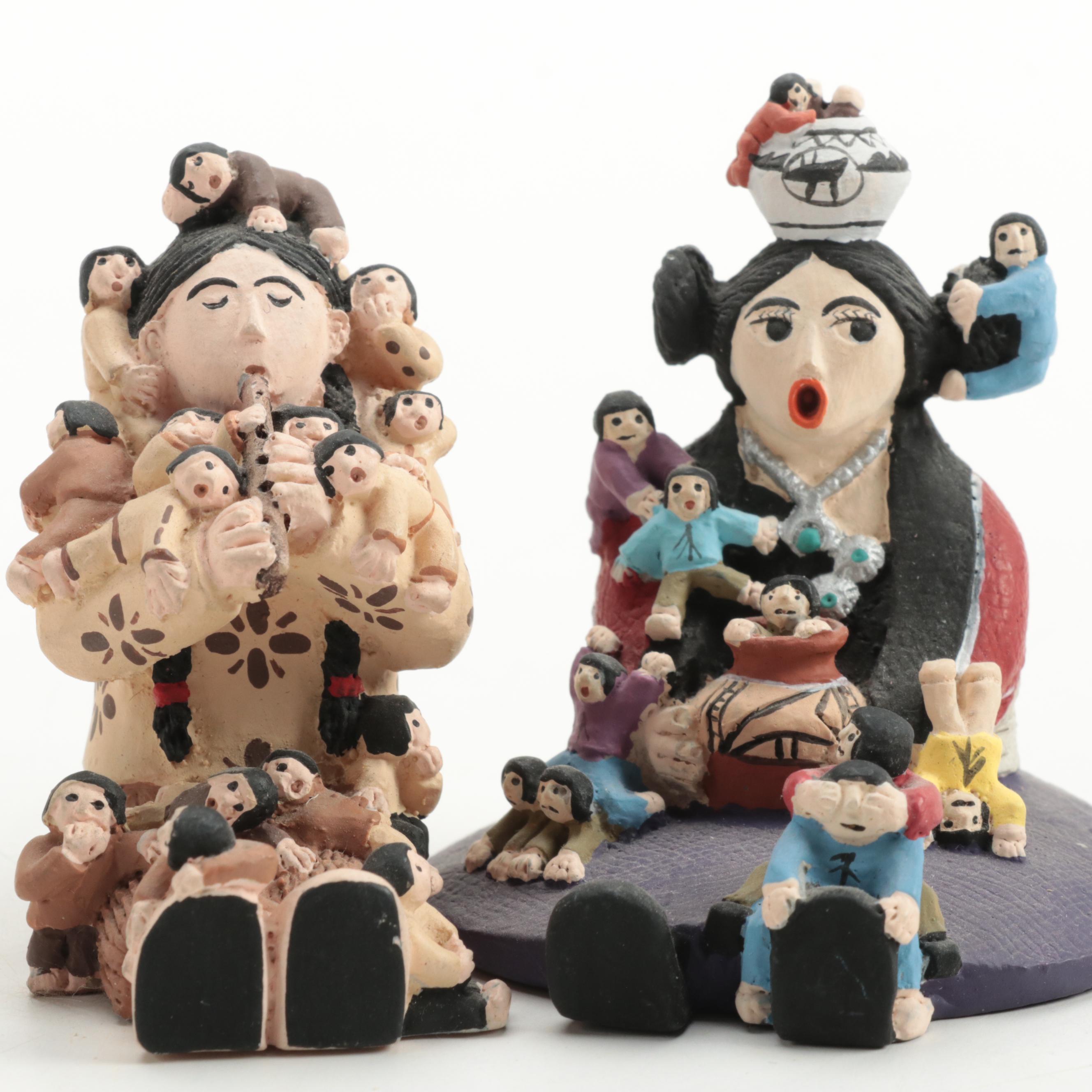Native American Style Storyteller Figurines with Other Ceramic Figurine