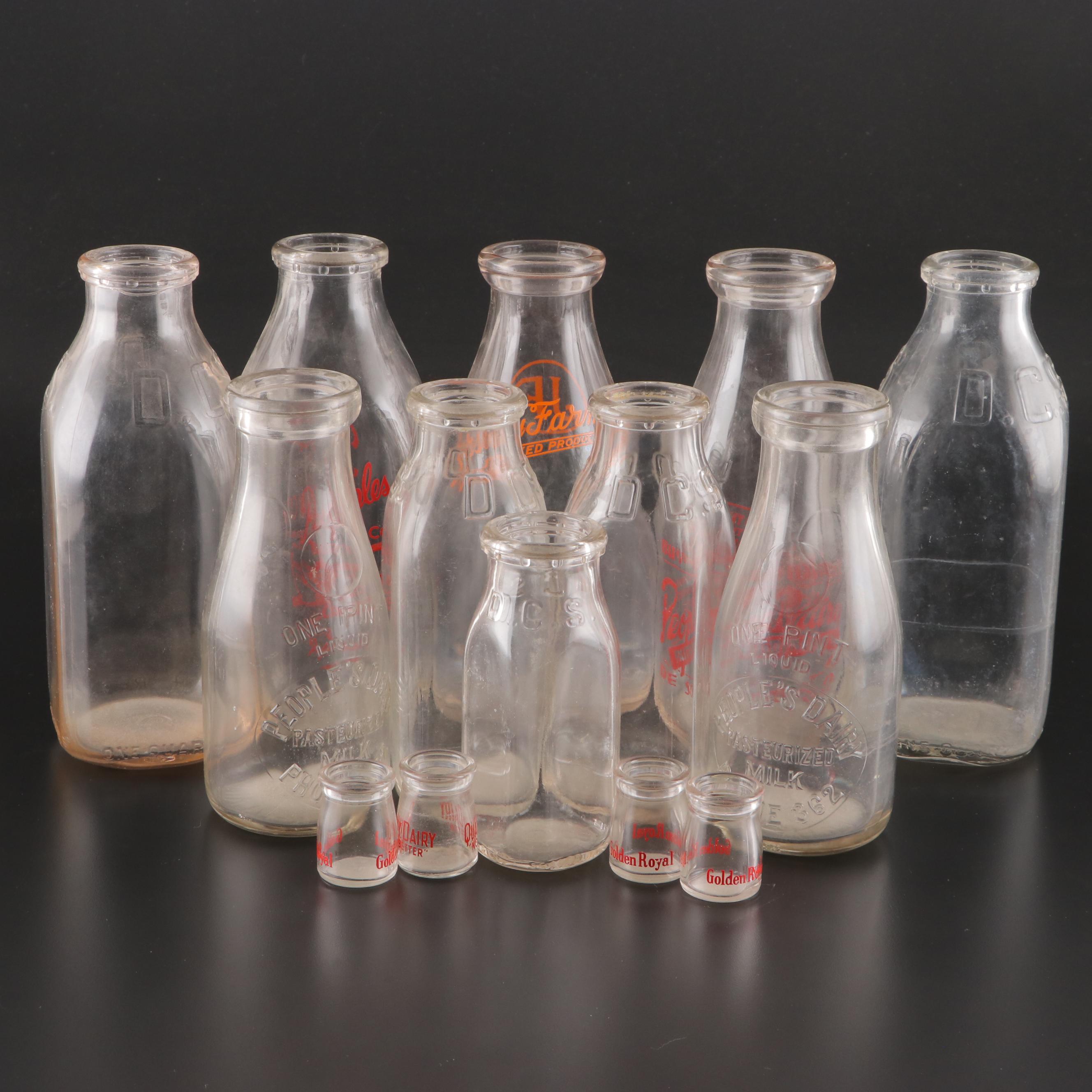 D. C. S., People's Dairy, Jersey Farms and Golden Royal Glass Dairy Bottles