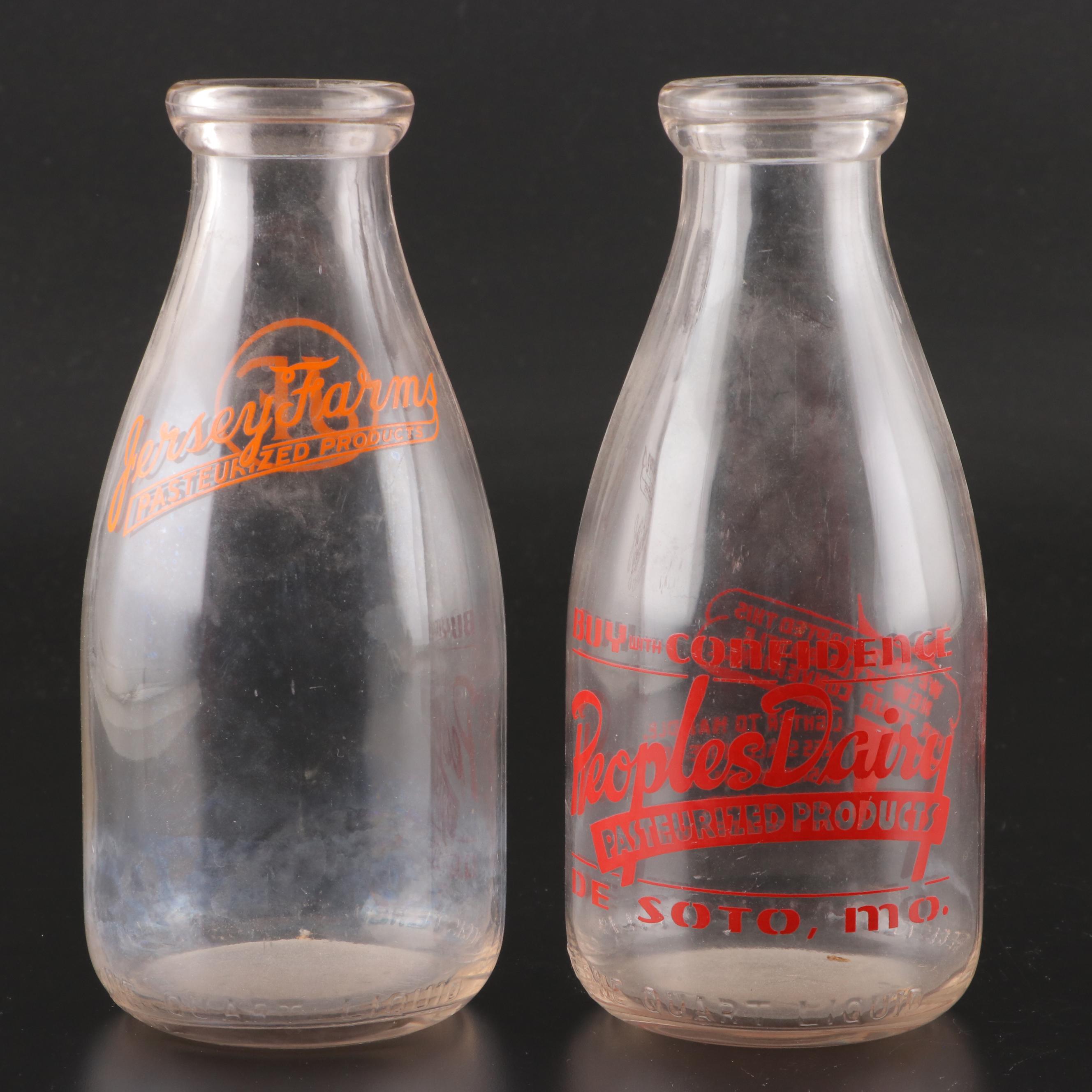 D. C. S., People's Dairy, Jersey Farms and Golden Royal Glass Dairy Bottles