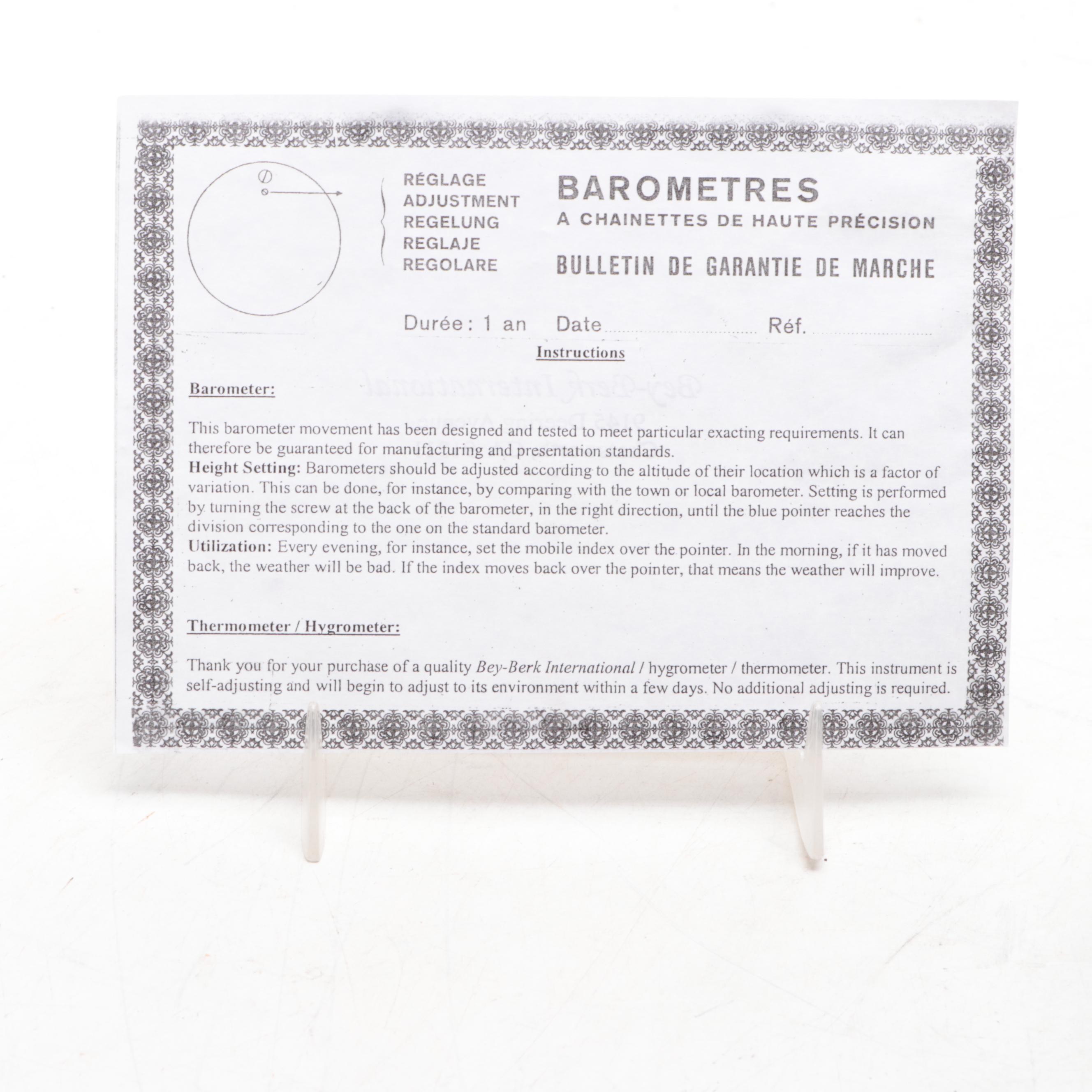 Chass Thermometer, Clock and Hygrometer with German Barometer Combination