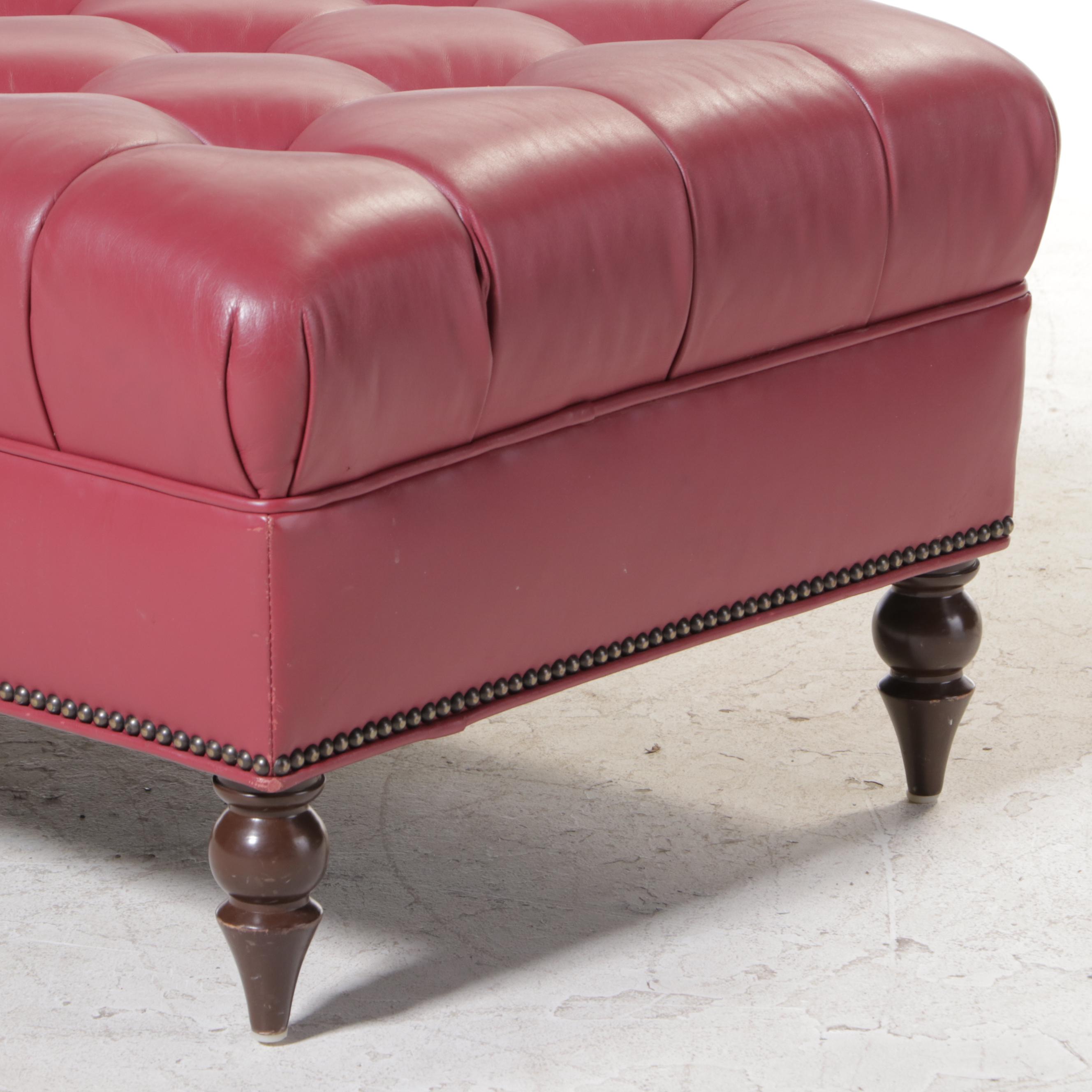 Stewart Furniture Design Button-Tufted Leather Cocktail Ottoman with Nailheads