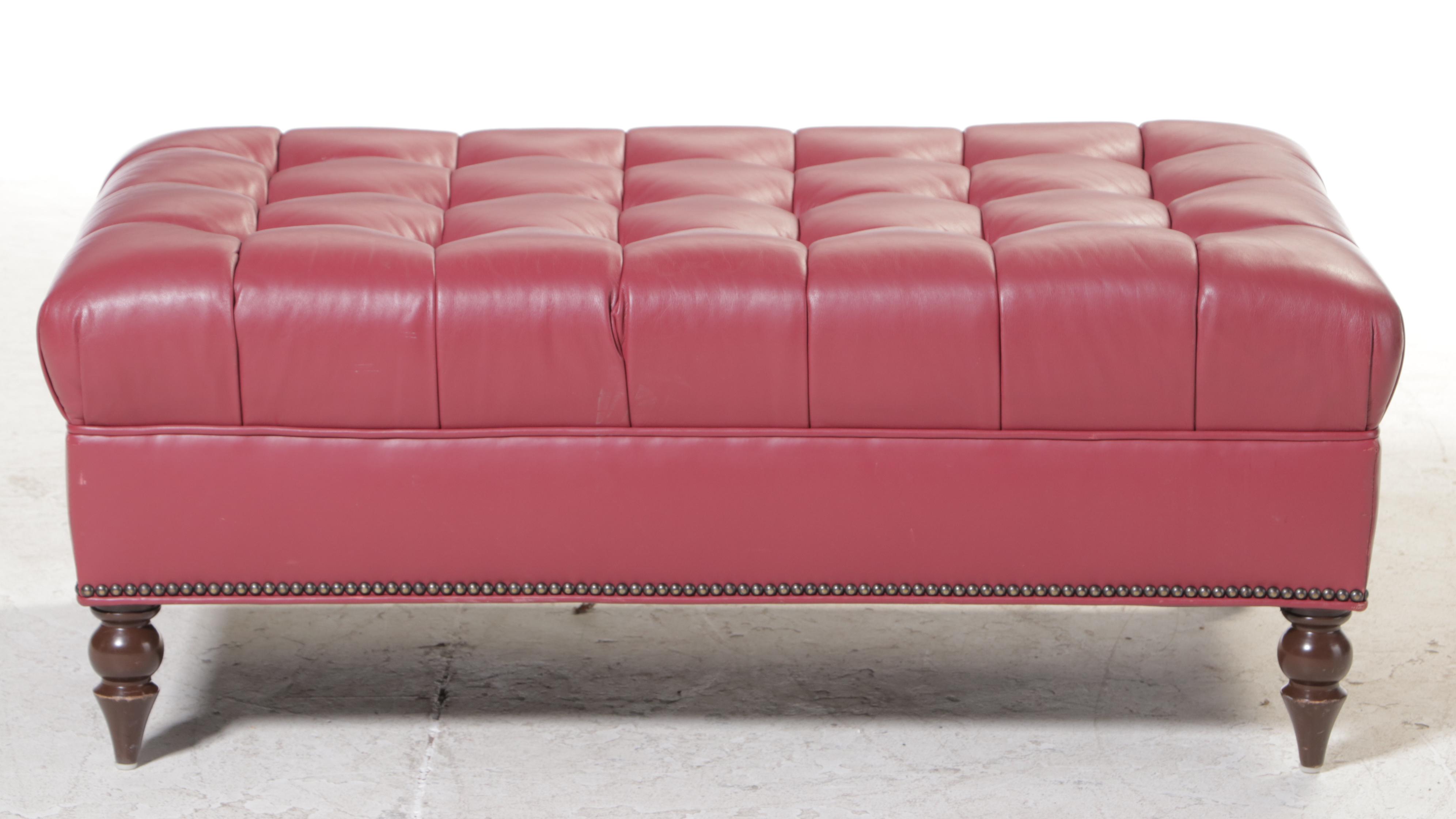 Stewart Furniture Design Button-Tufted Leather Cocktail Ottoman with Nailheads