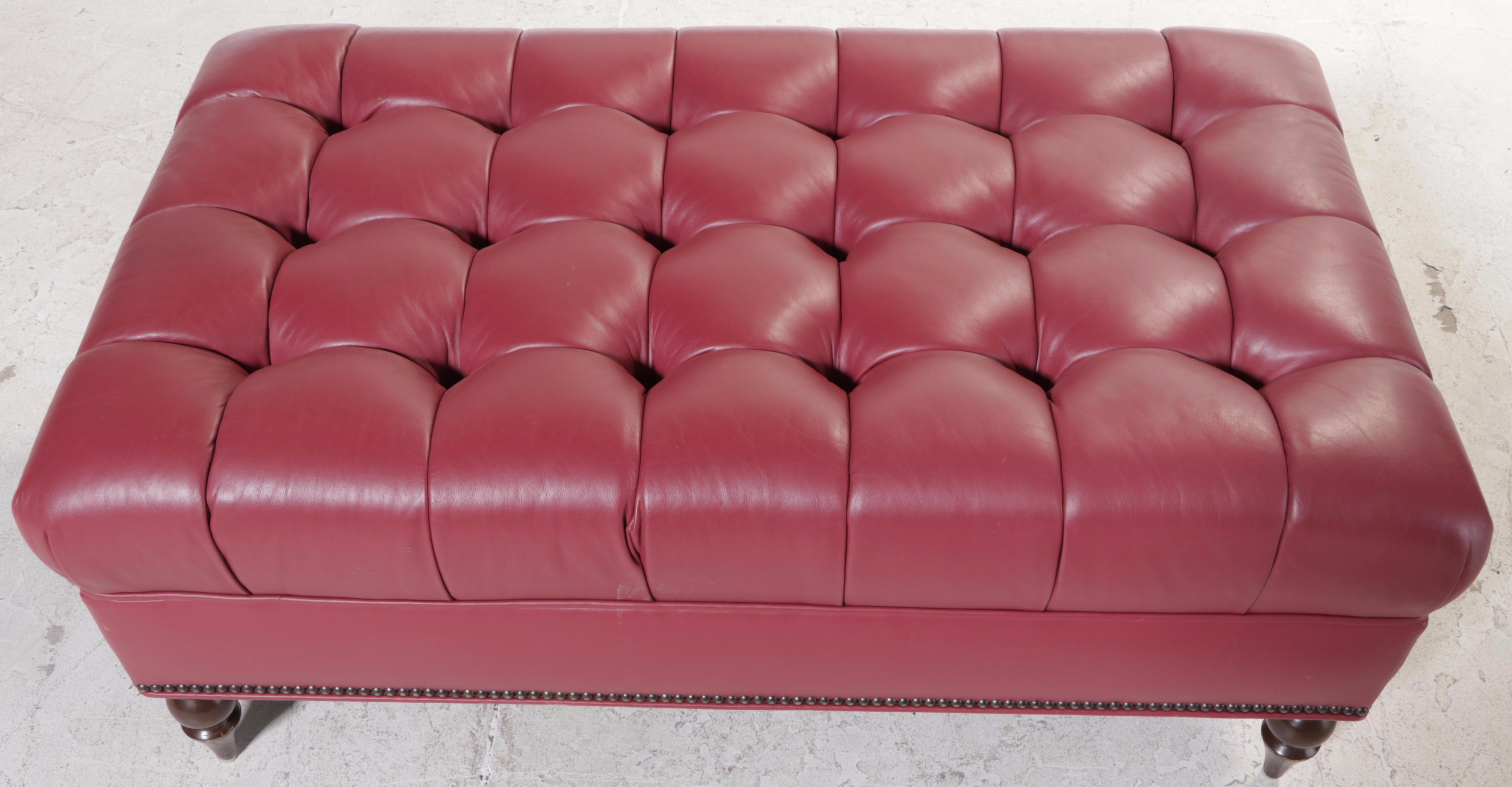 Stewart Furniture Design Button-Tufted Leather Cocktail Ottoman with Nailheads