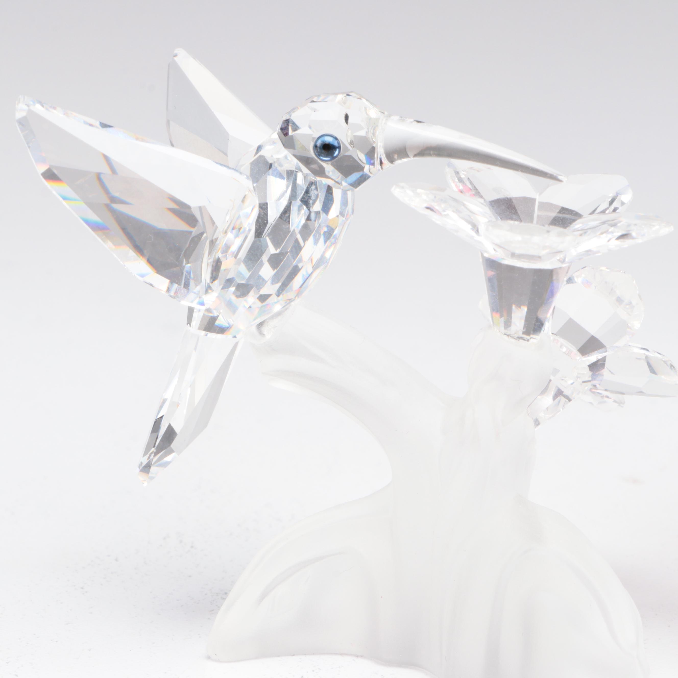Swarovski Crystal Hummingbird Figurine and Iris Arc Crystal Floral Bouquet