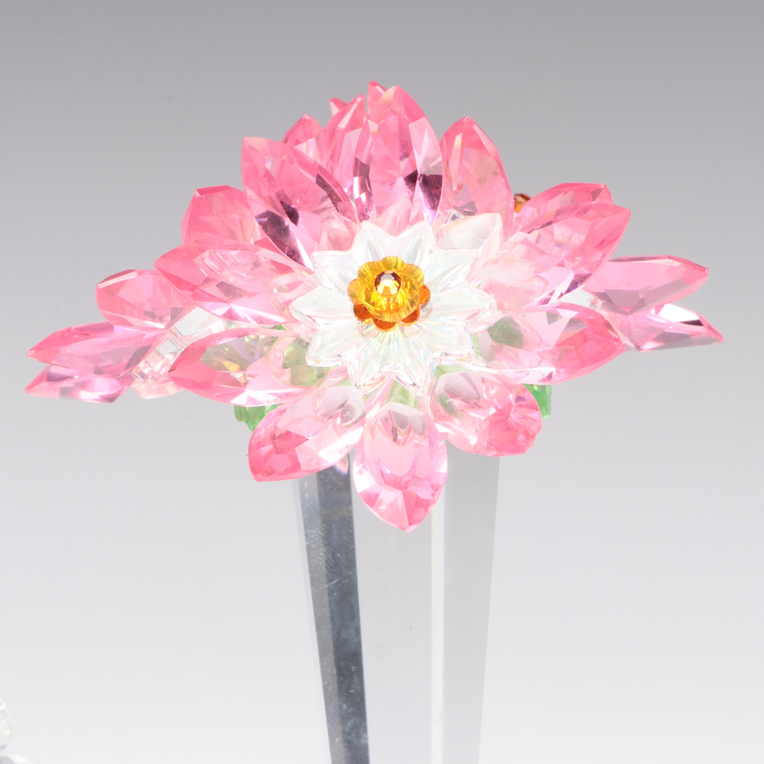 Swarovski Crystal Hummingbird Figurine and Iris Arc Crystal Floral Bouquet