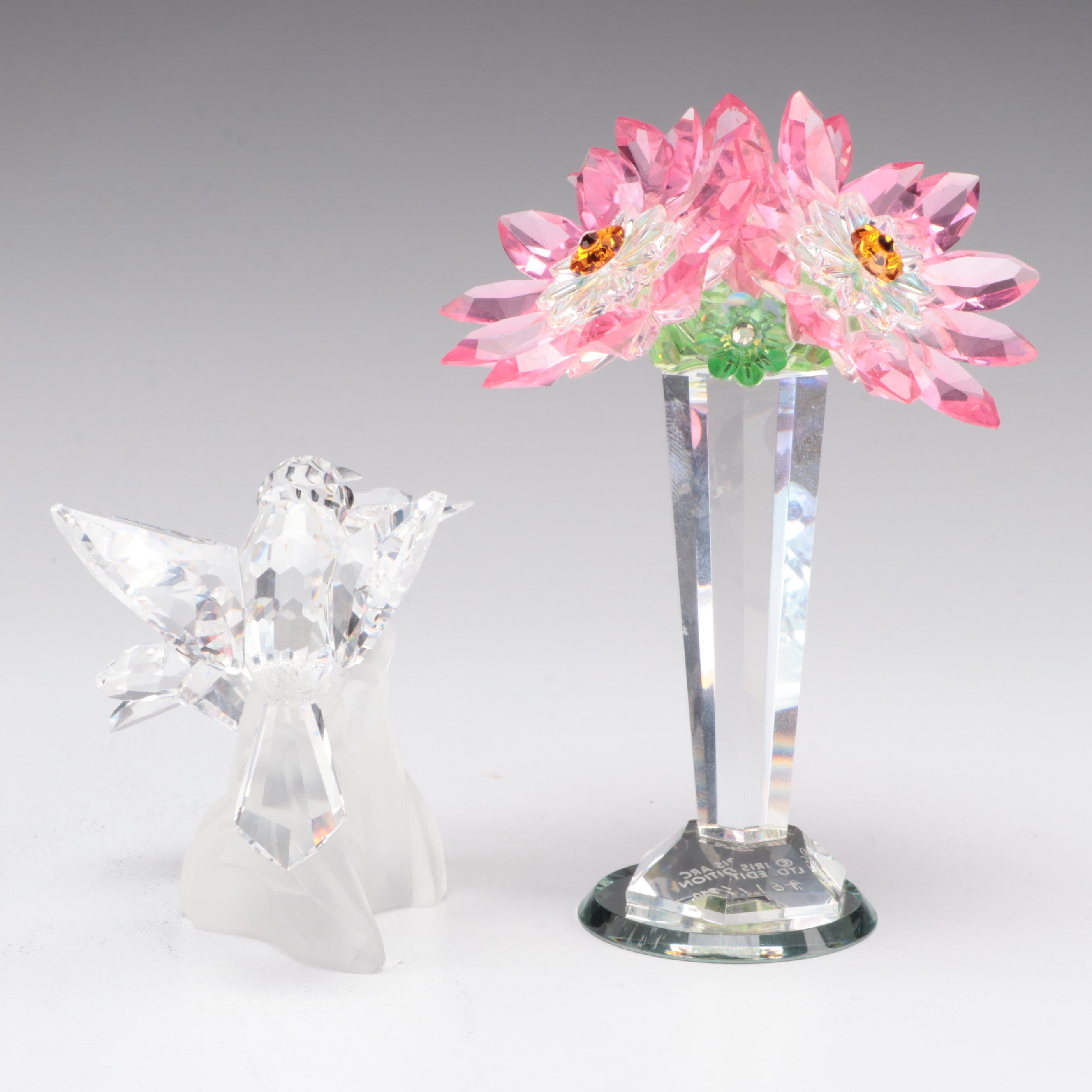 Swarovski Crystal Hummingbird Figurine and Iris Arc Crystal Floral Bouquet