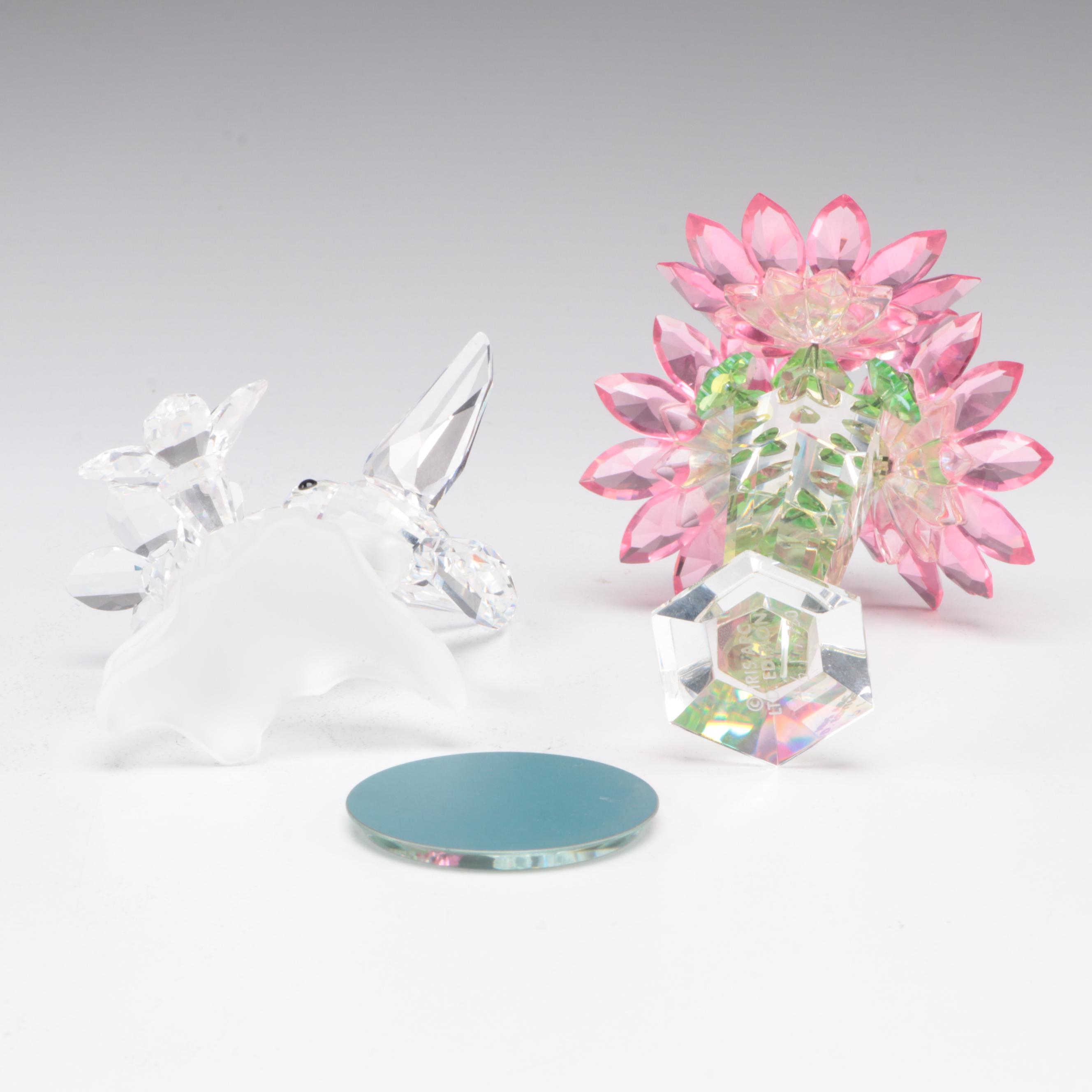 Swarovski Crystal Hummingbird Figurine and Iris Arc Crystal Floral Bouquet