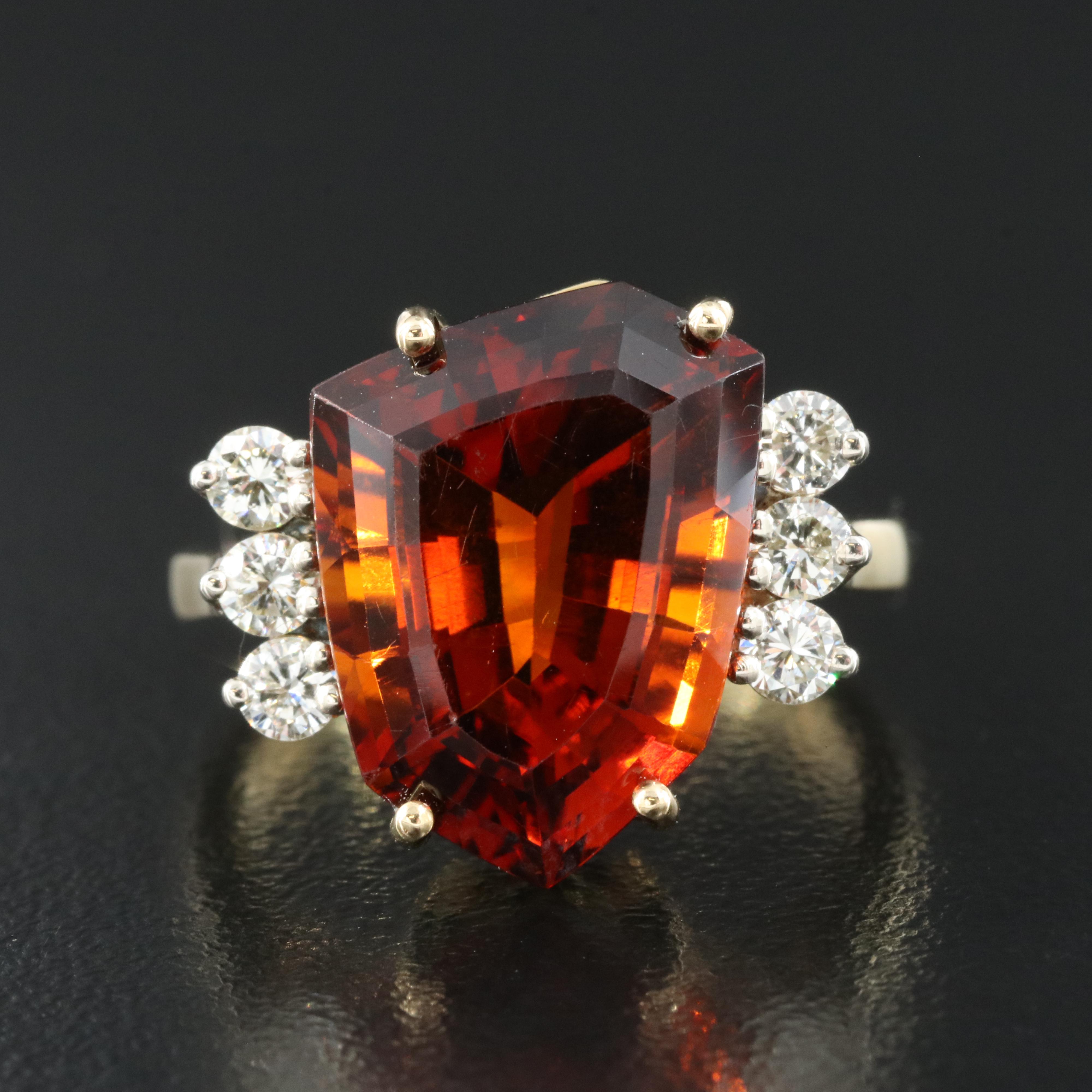 18K Citrine and Diamond Shield Ring