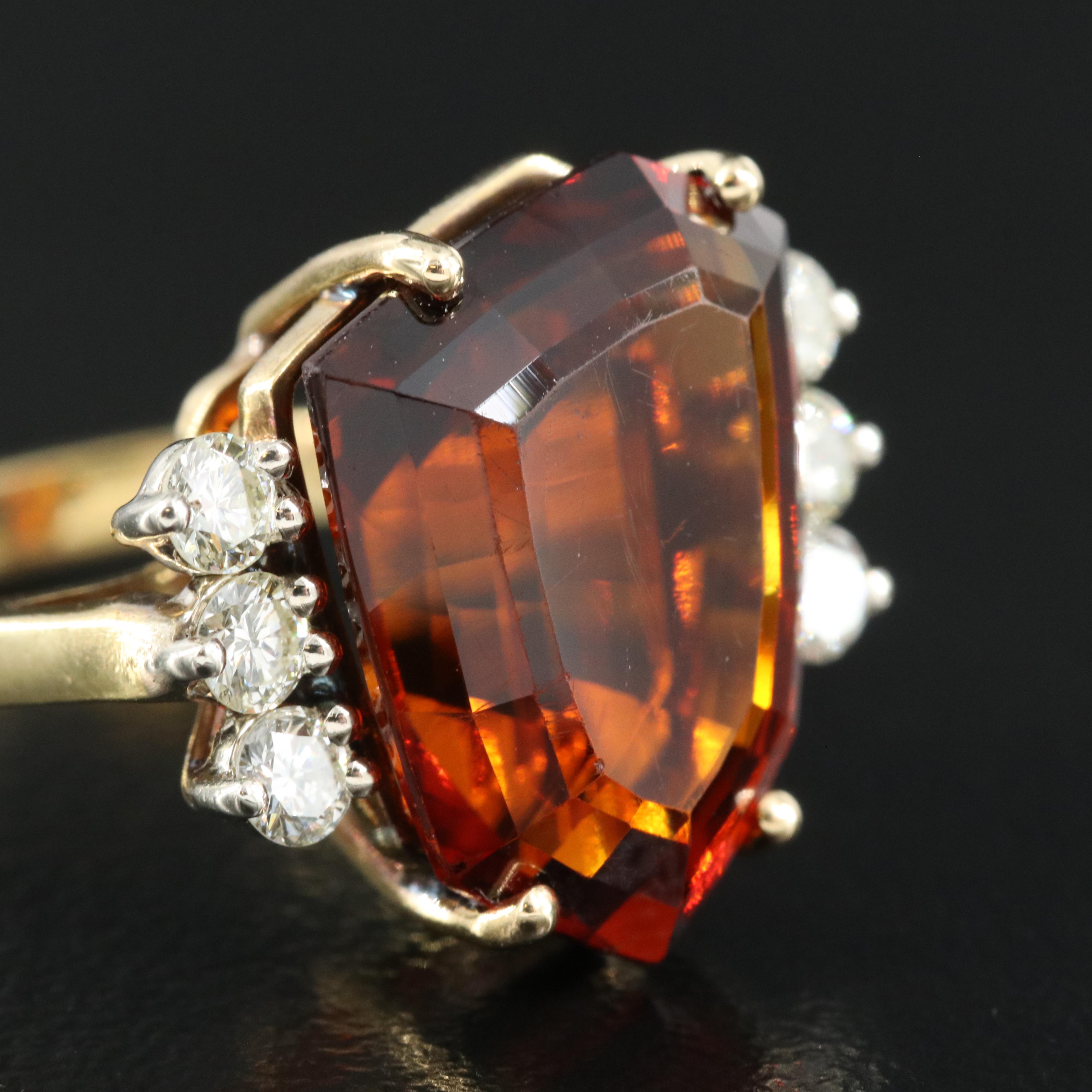 18K Citrine and Diamond Shield Ring