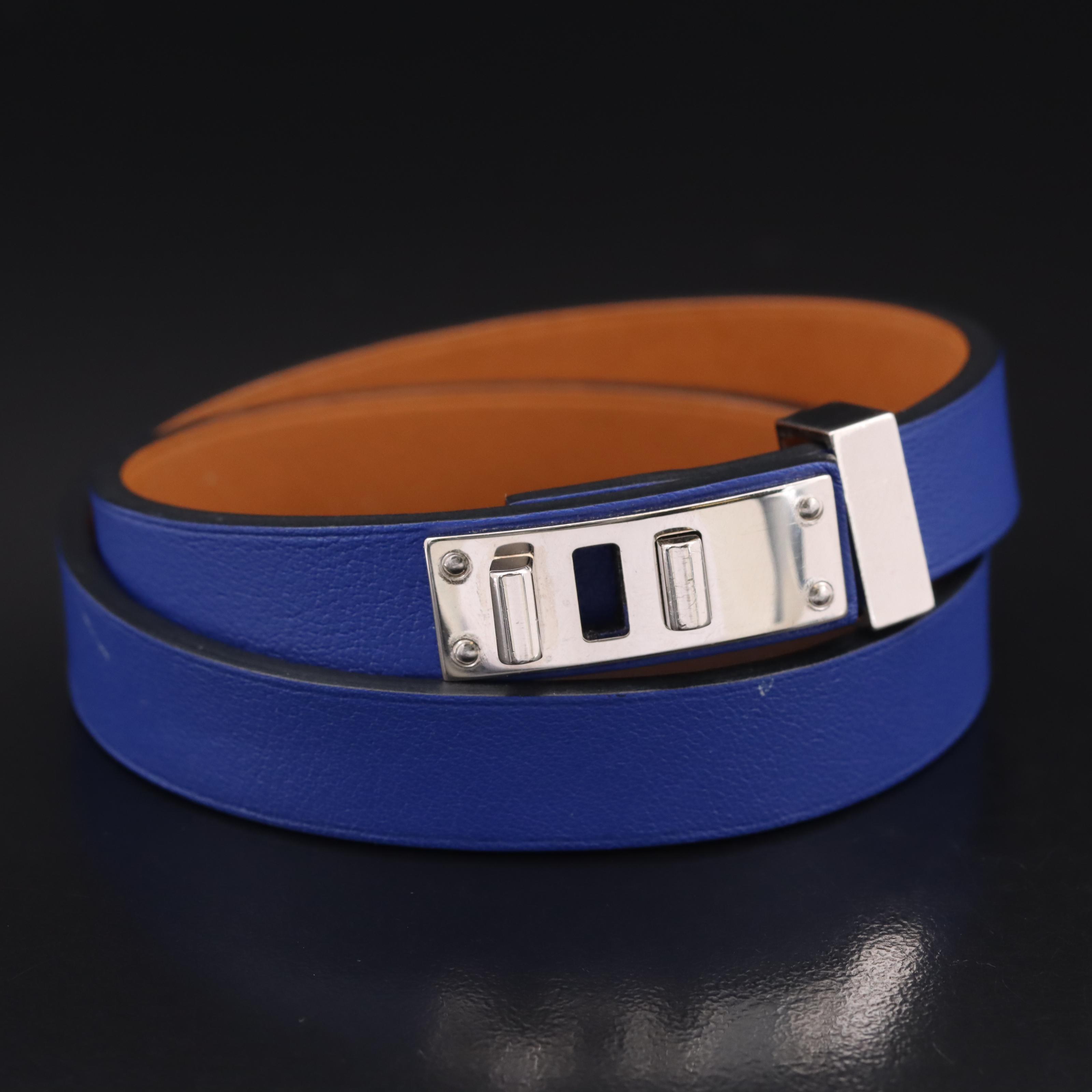 Hermès Mini Dog Clous Carres Leather Bracelet with Box