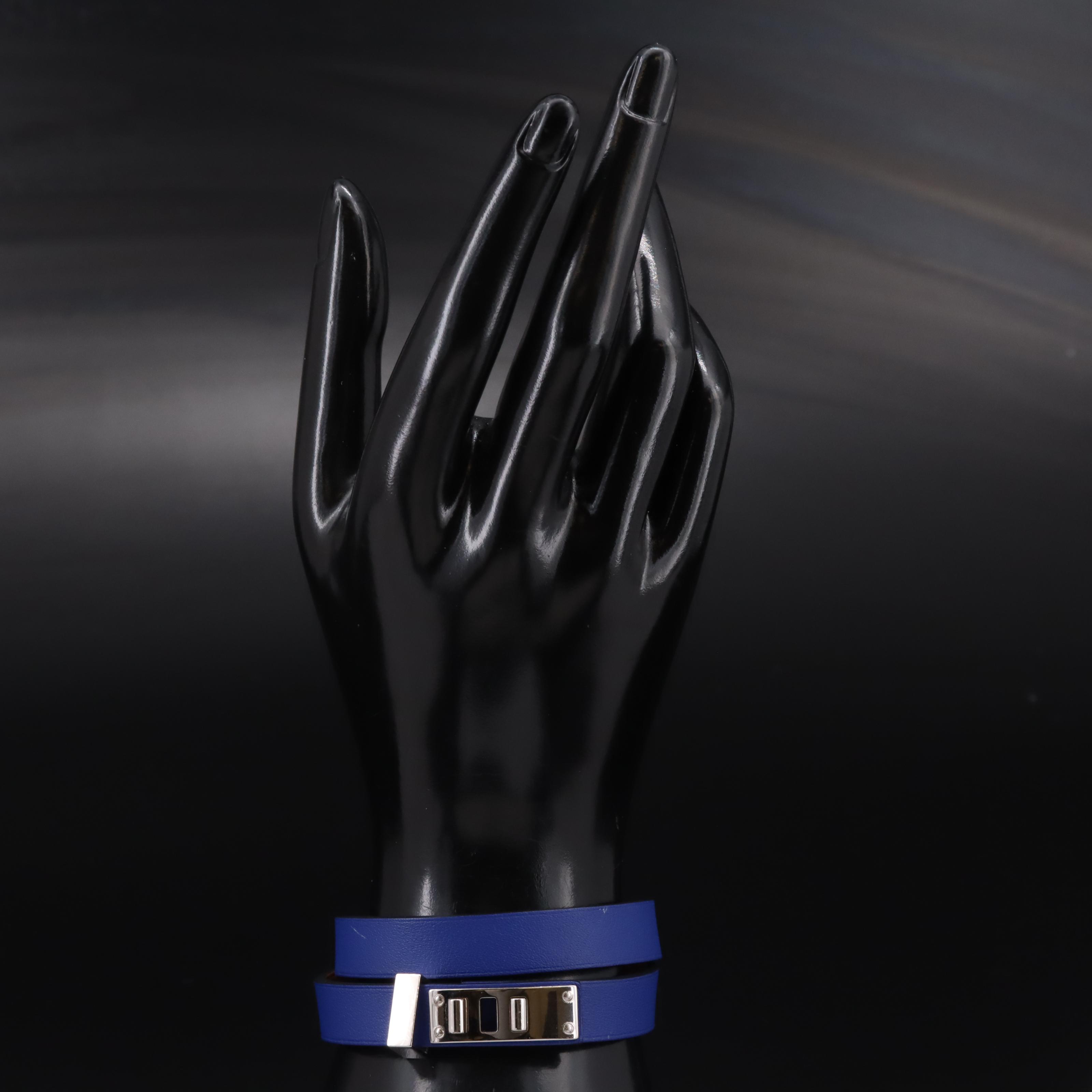 Hermès Mini Dog Clous Carres Leather Bracelet with Box