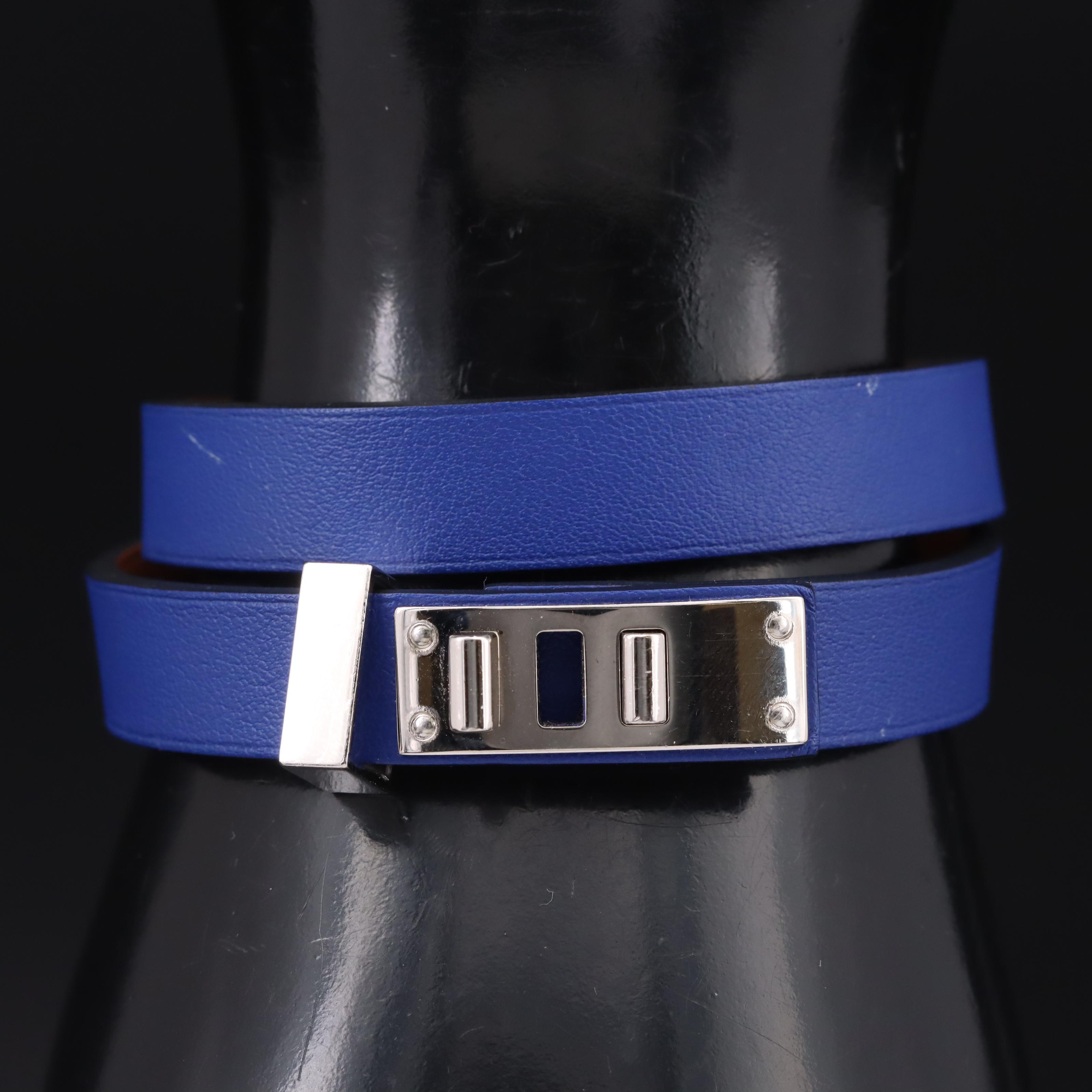 Hermès Mini Dog Clous Carres Leather Bracelet with Box