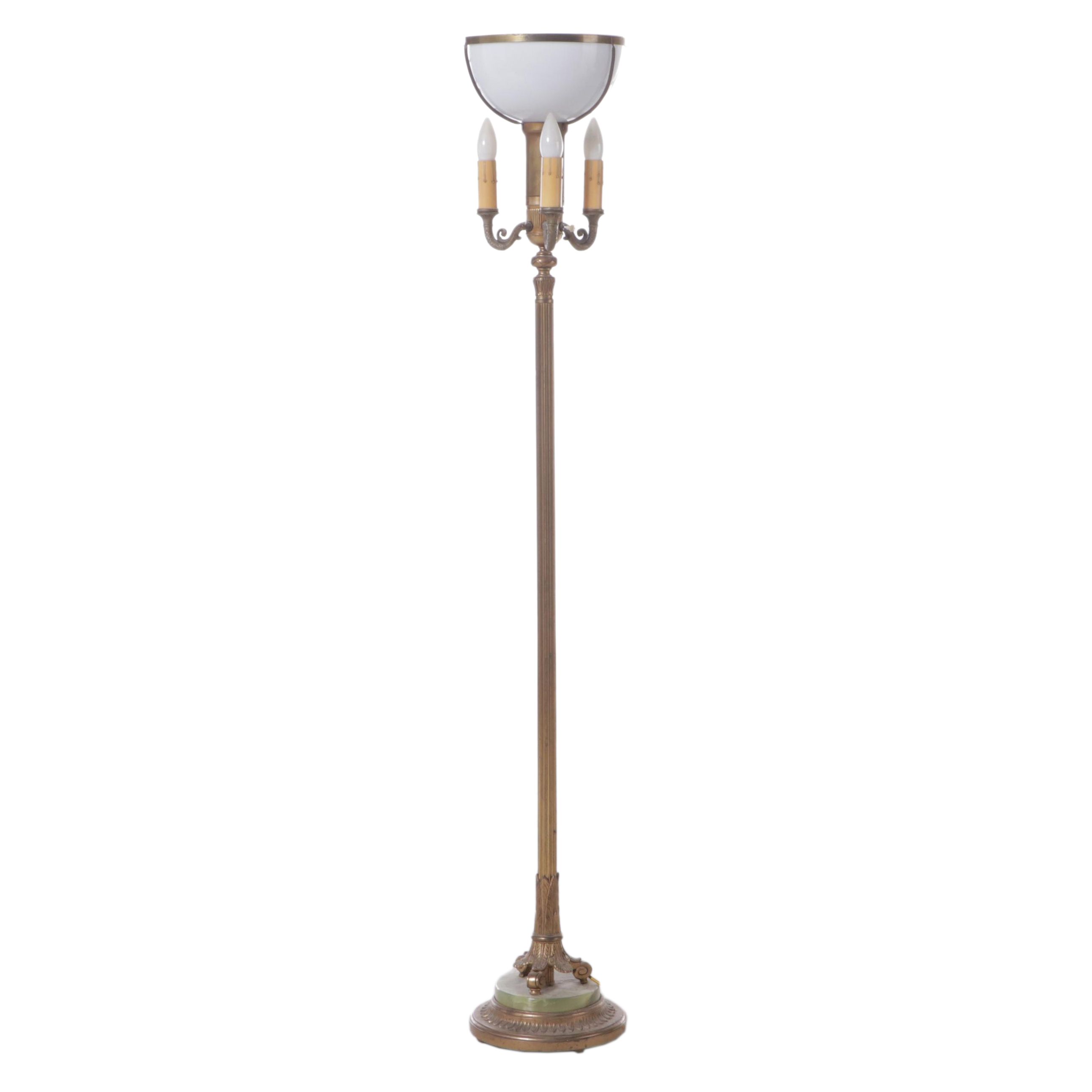 Late Victorian Gilt Metal and Banded Calcite Mughal Torchiere Floor Lamp
