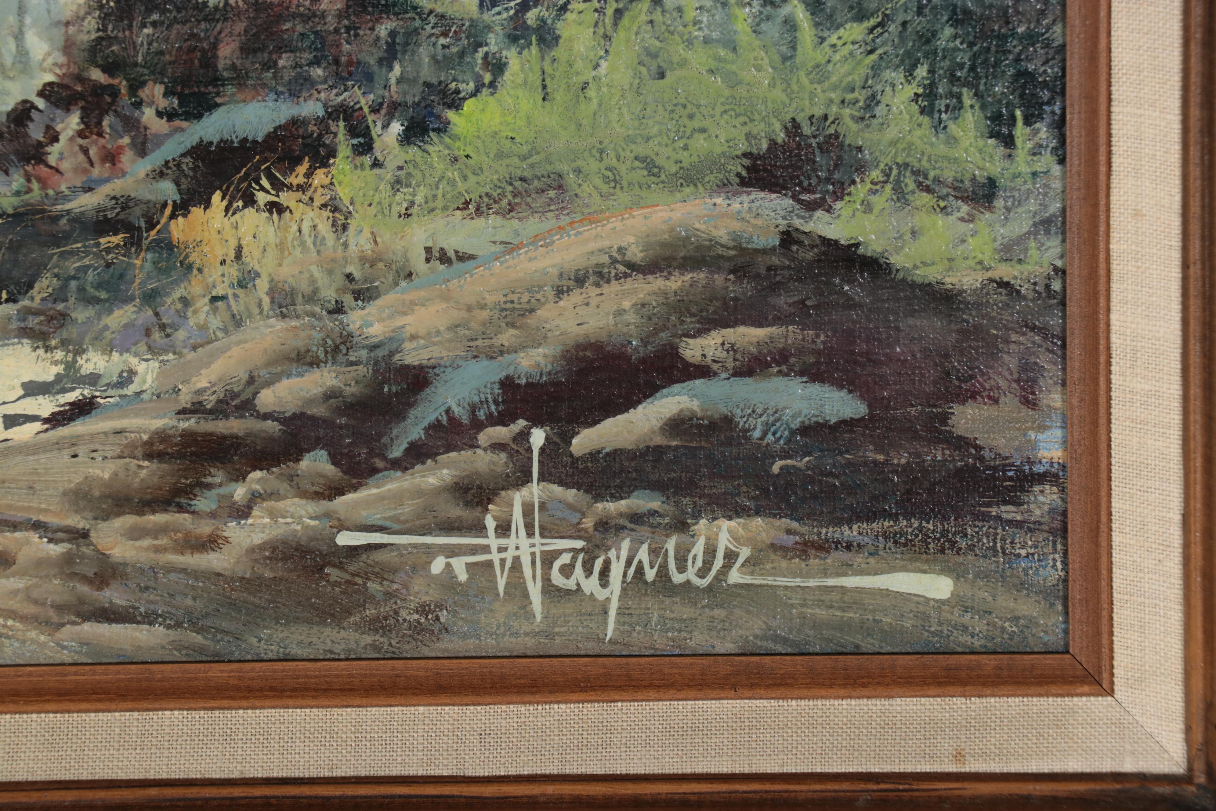 Richard Ellis Wagner "Summer Forest Pond" Woodland Landscape Acrylic Painting