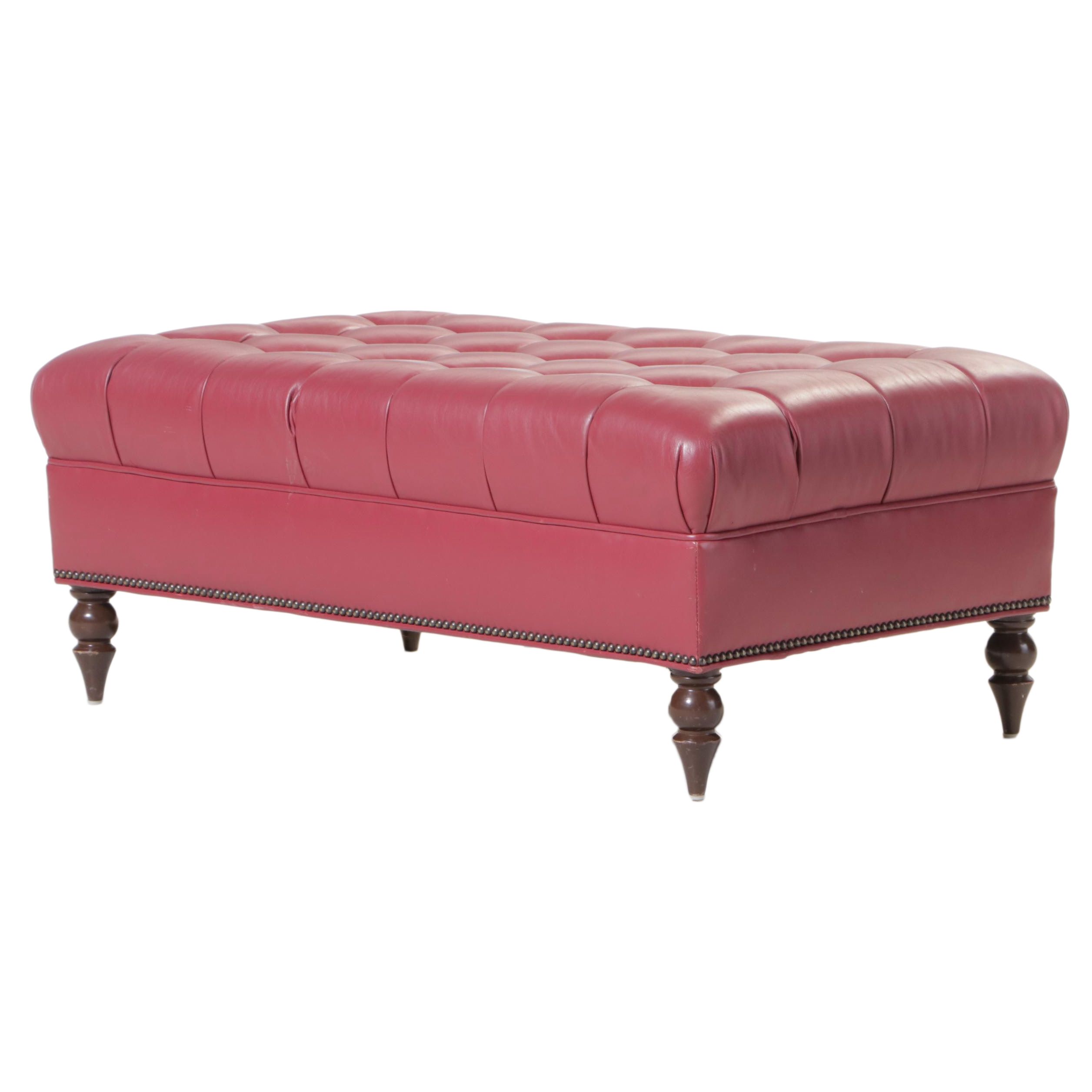 Stewart Furniture Design Button-Tufted Leather Cocktail Ottoman with Nailheads