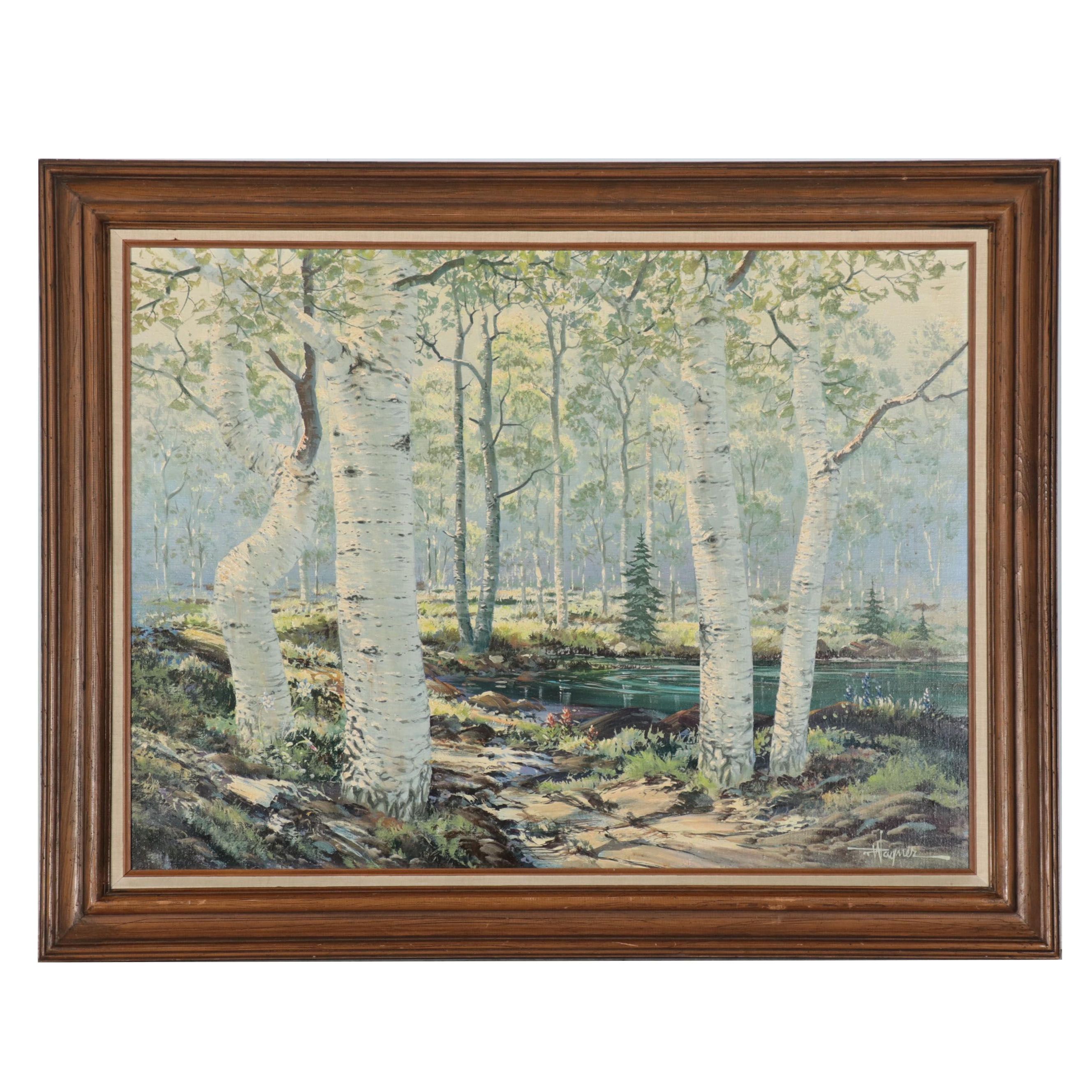 Richard Ellis Wagner "Summer Forest Pond" Woodland Landscape Acrylic Painting