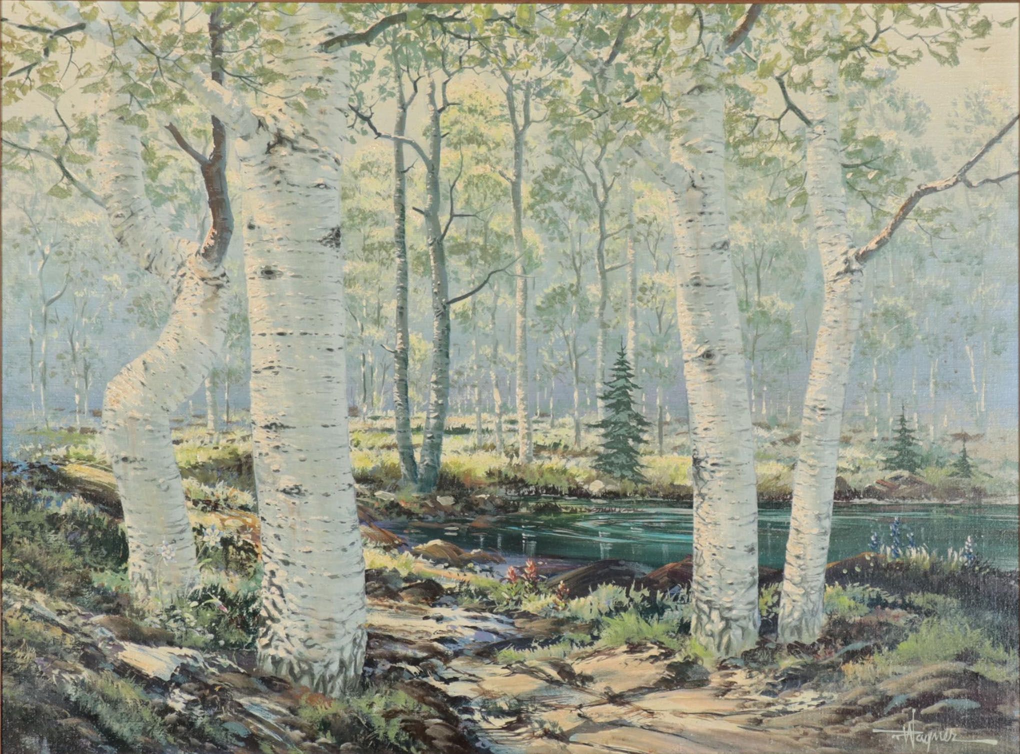 Richard Ellis Wagner "Summer Forest Pond" Woodland Landscape Acrylic Painting