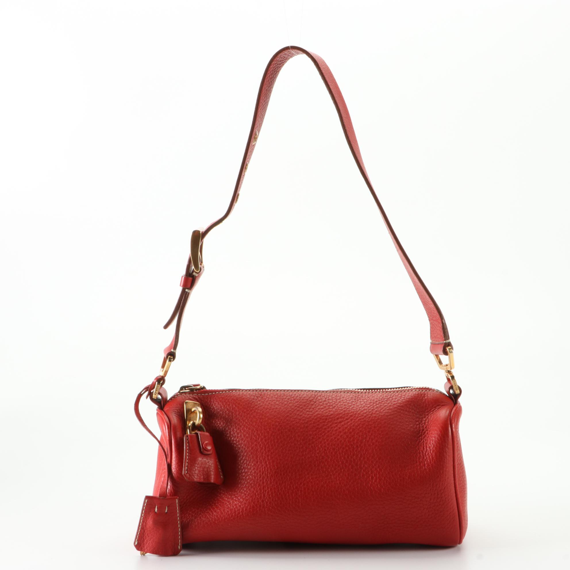 Prada Zip-Top Shoulder Bag in Red Vitello Daino Leather with Box
