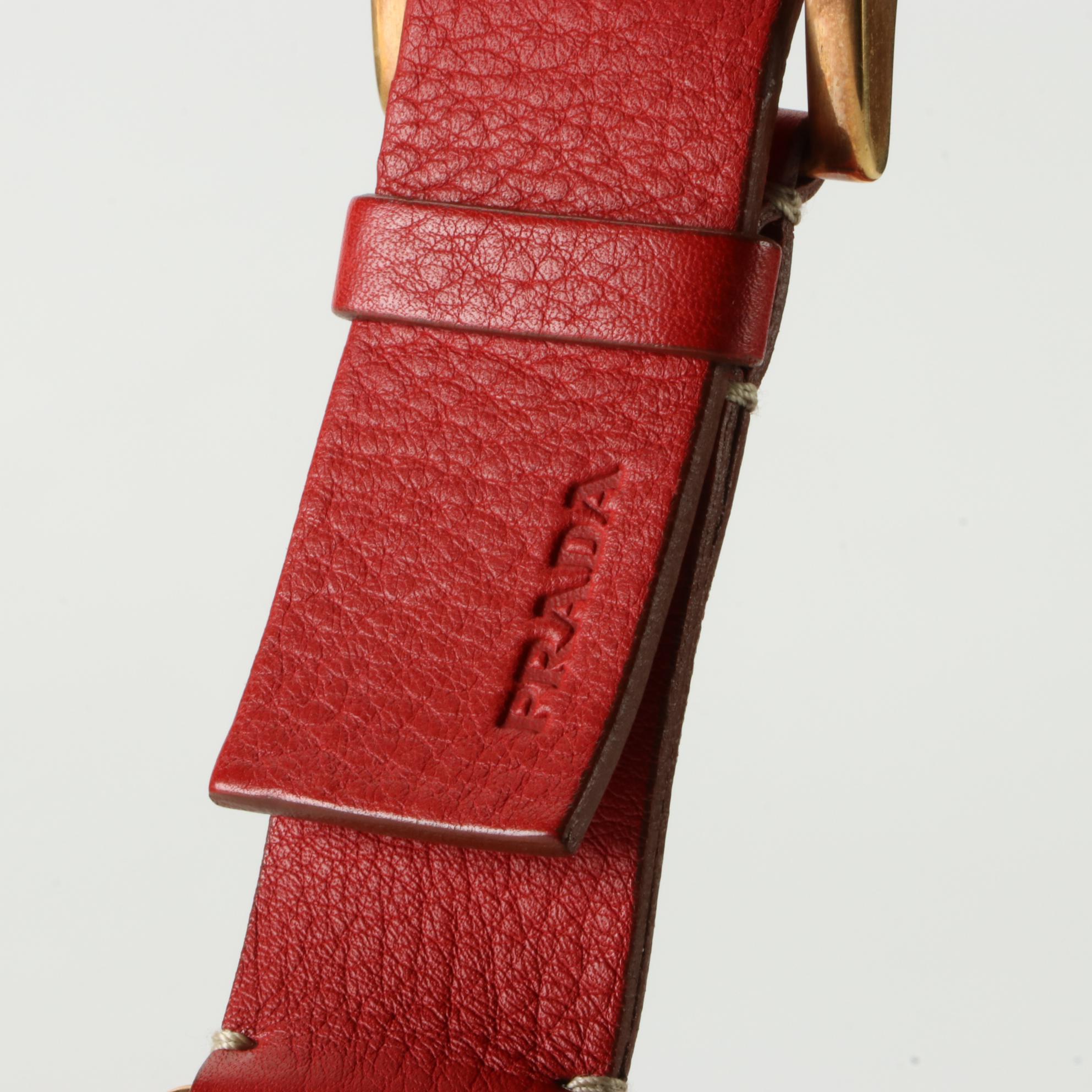 Prada Zip-Top Shoulder Bag in Red Vitello Daino Leather with Box