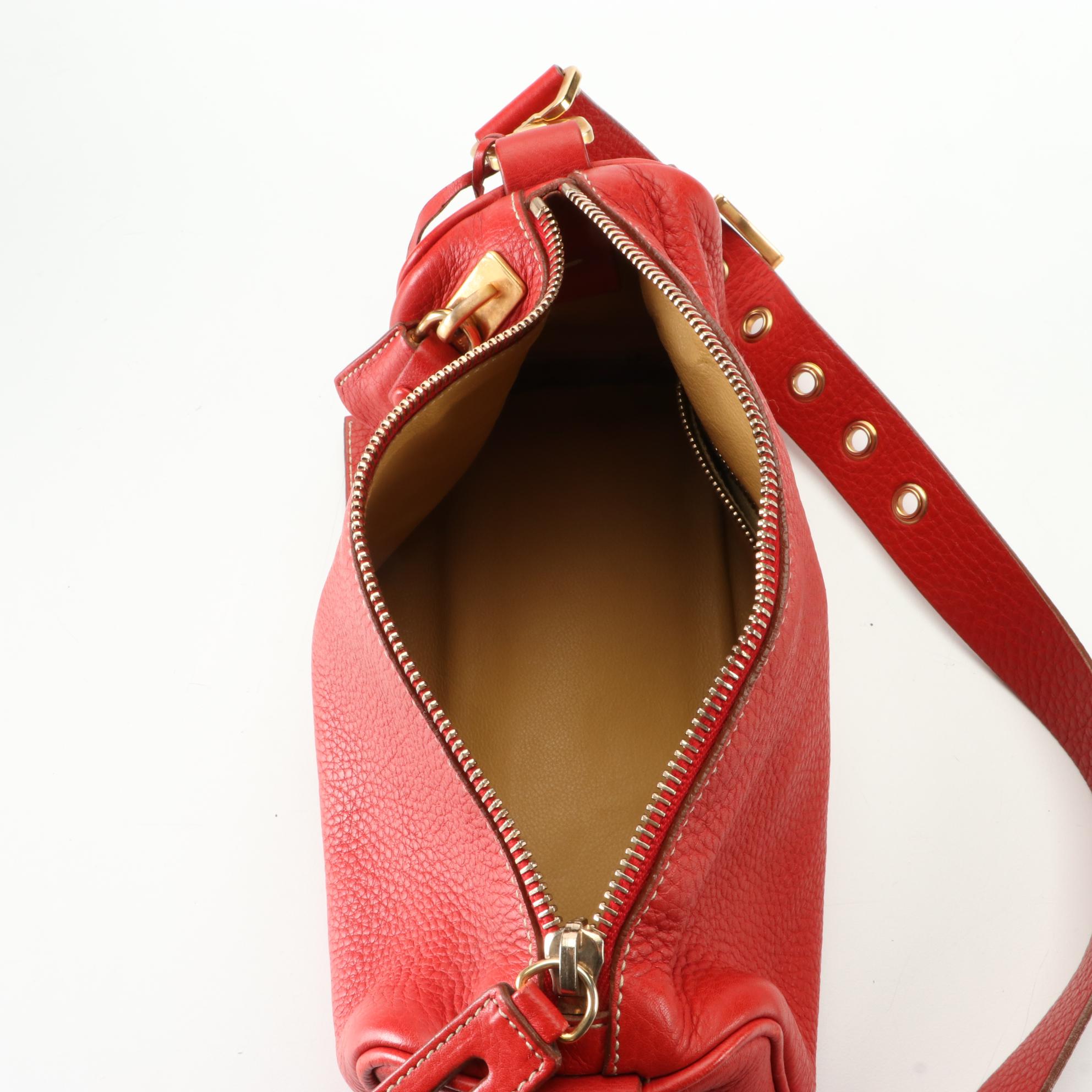 Prada Zip-Top Shoulder Bag in Red Vitello Daino Leather with Box