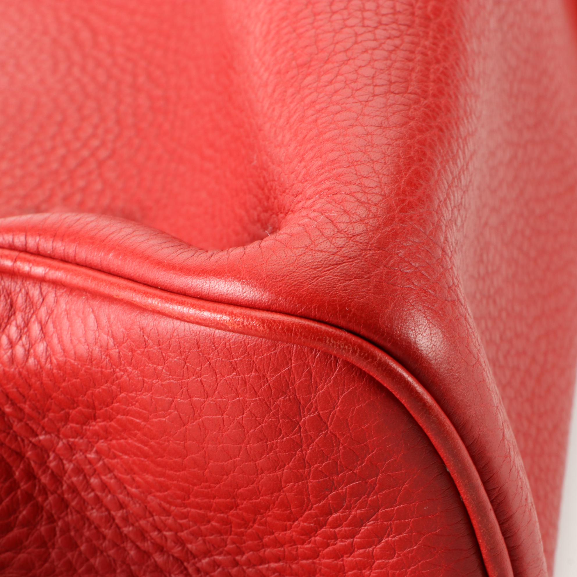 Prada Zip-Top Shoulder Bag in Red Vitello Daino Leather with Box