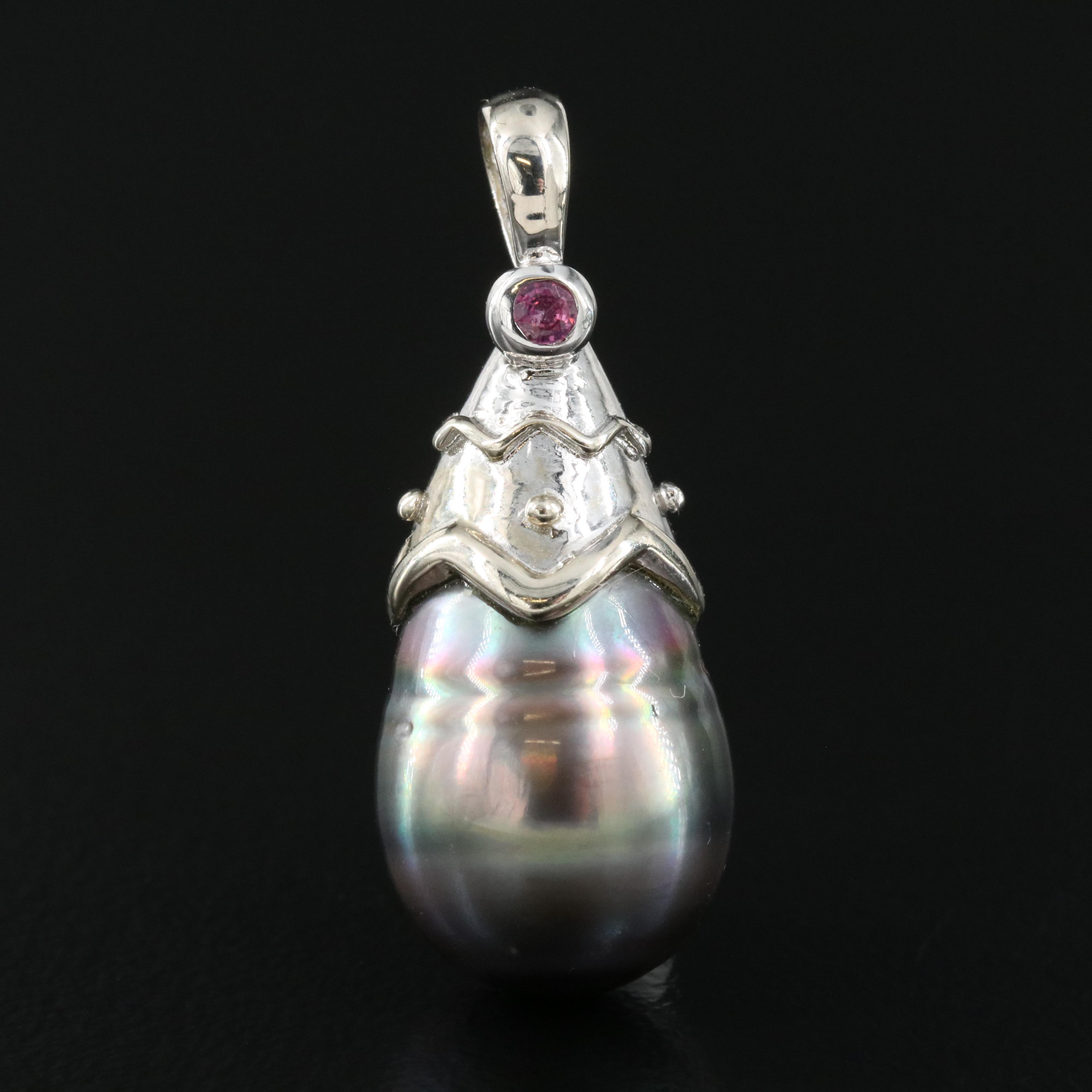 14K Pearl and Ruby Pendant