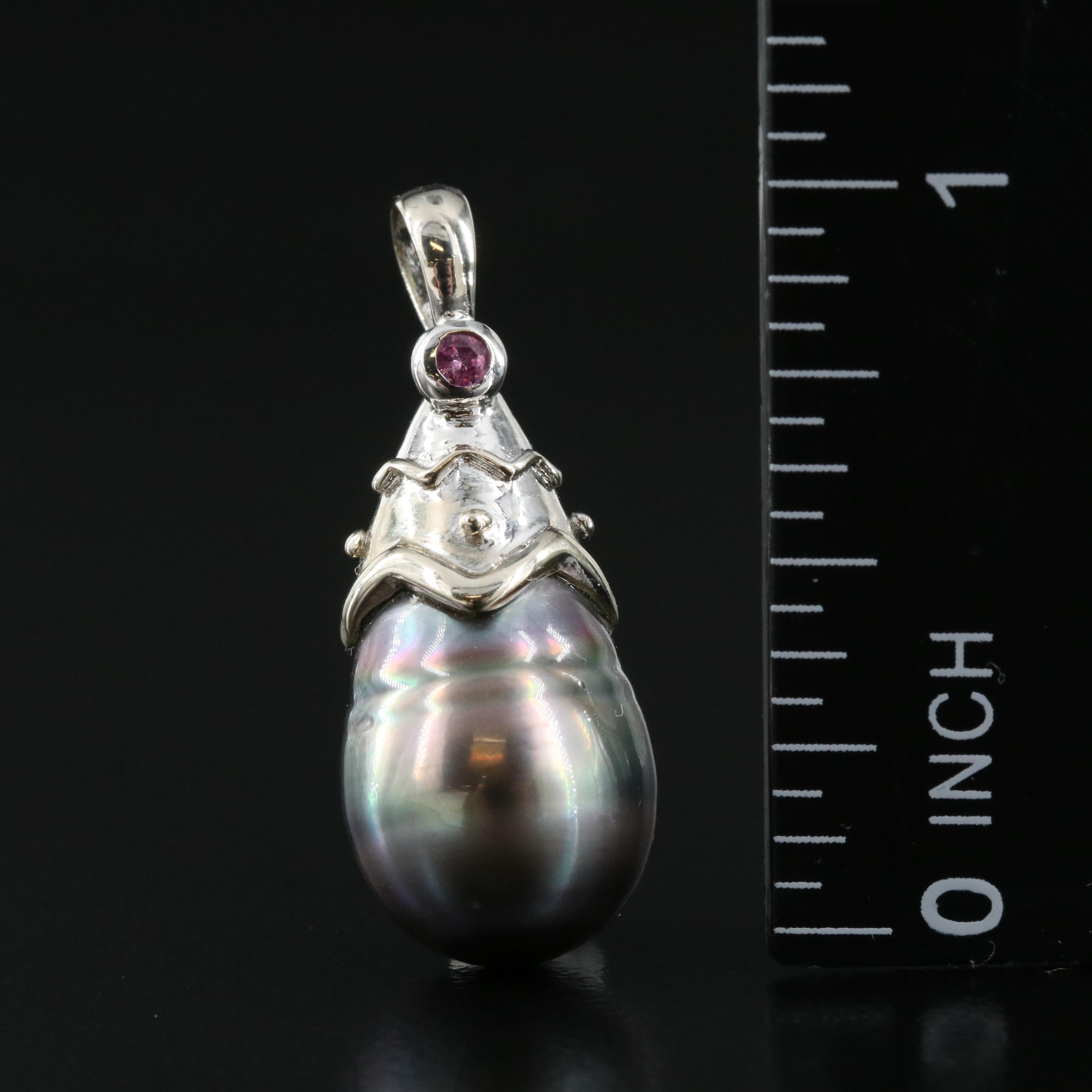 14K Pearl and Ruby Pendant