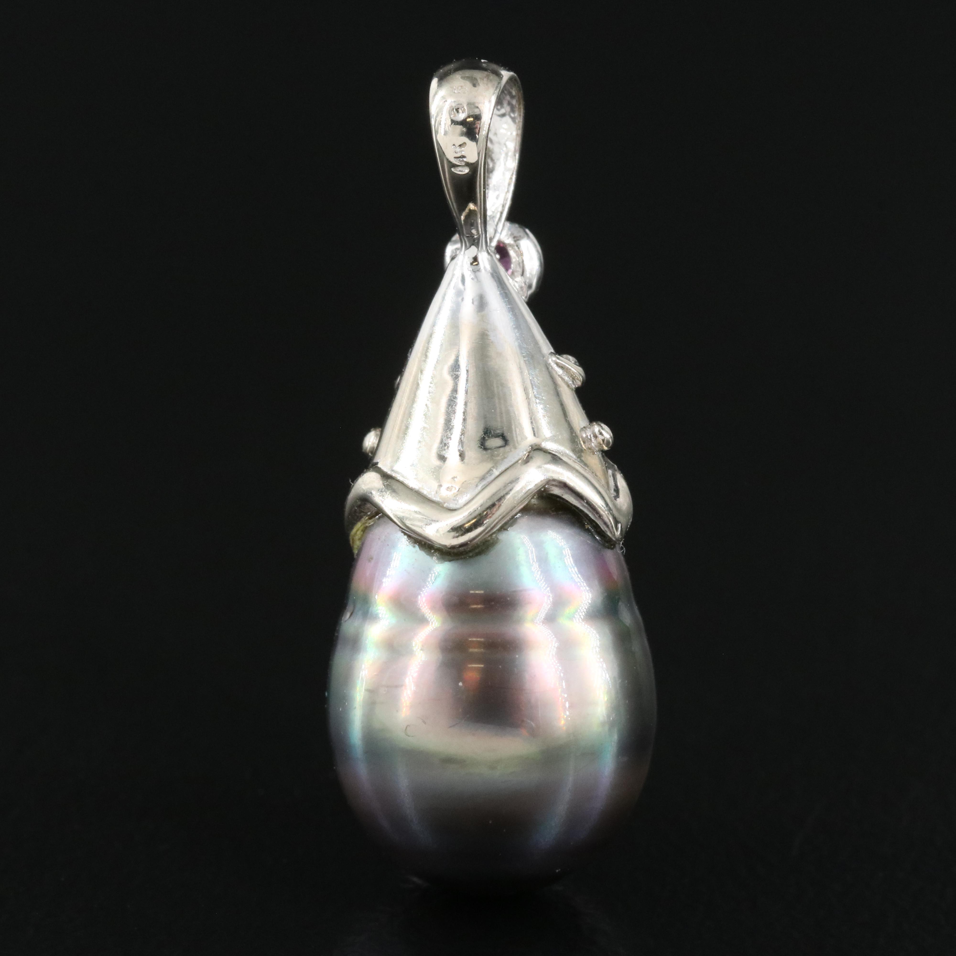 14K Pearl and Ruby Pendant