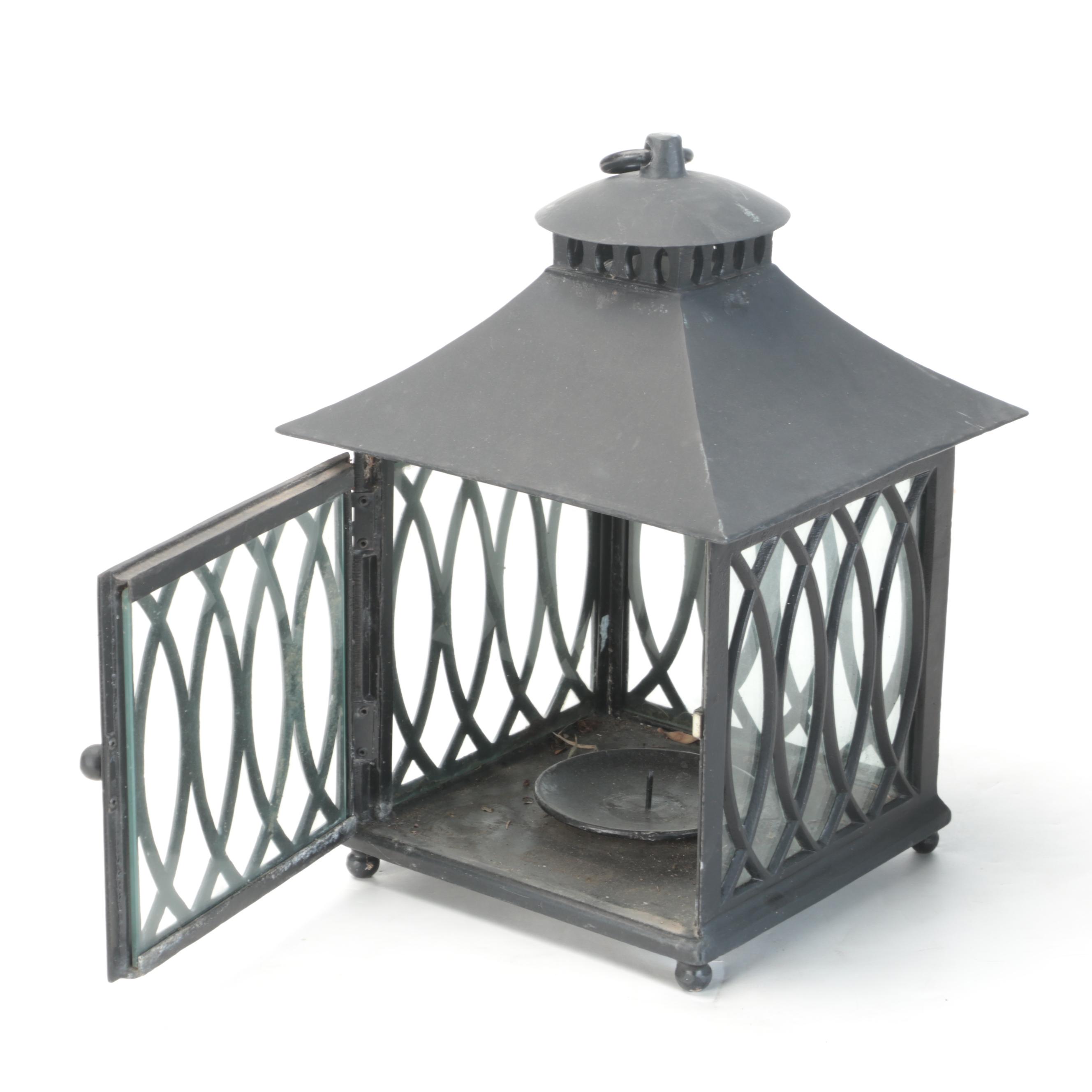 Smith & Hawken Square Copper Planter With Pair of Lattice Work Candle